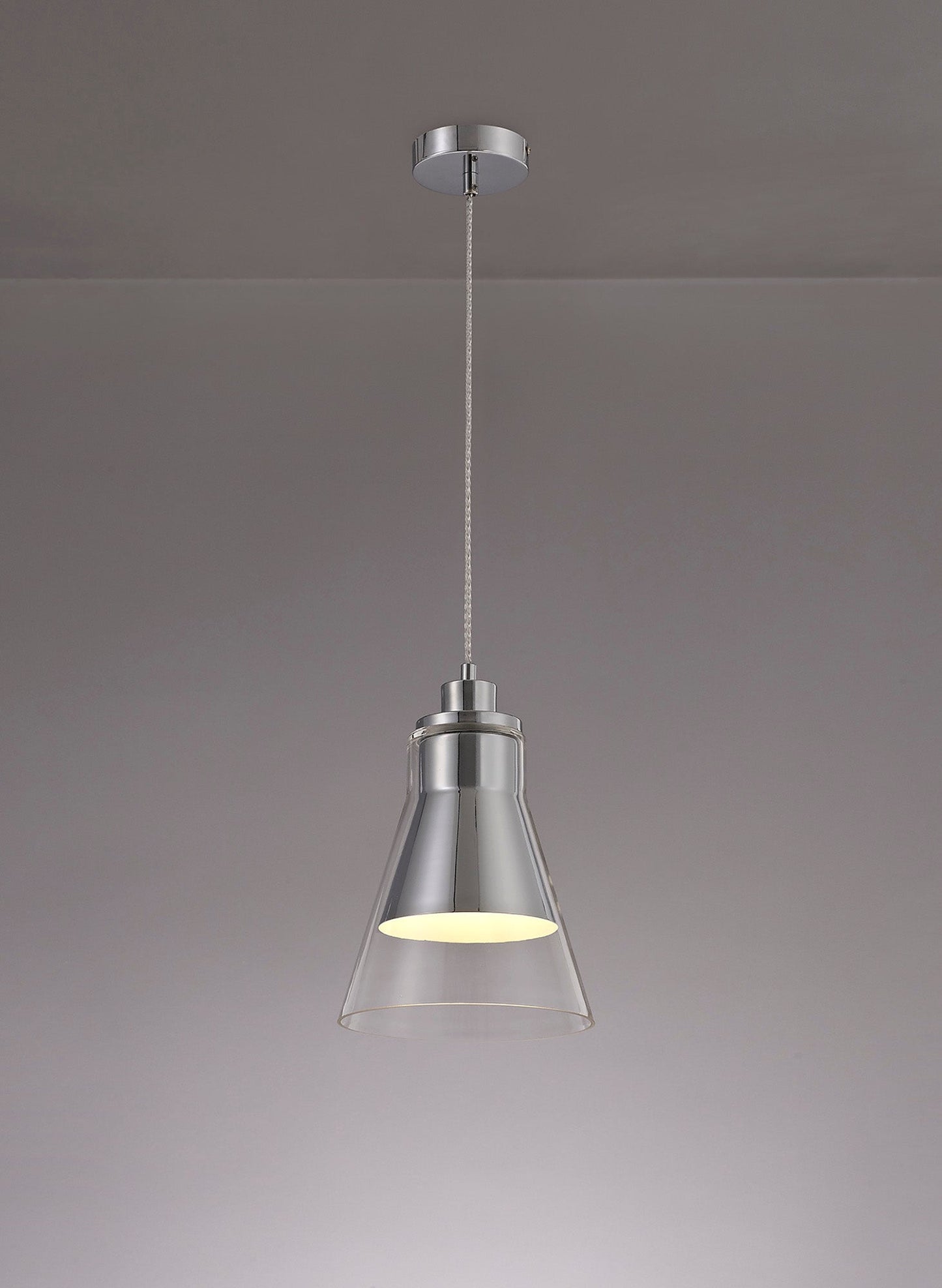 Gatley Pendant, 1 x E27, Polished Chrome and Clear Glass