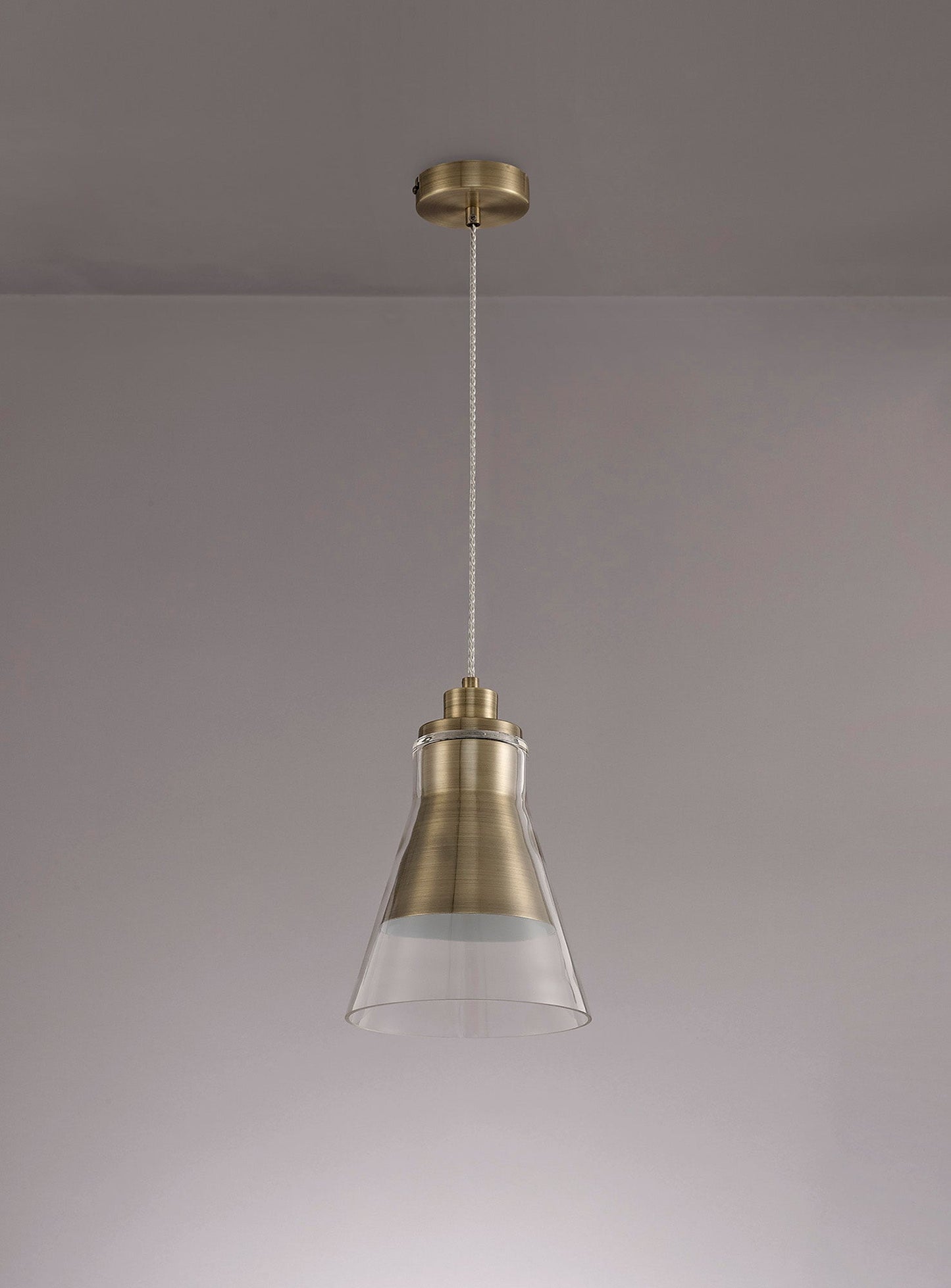 Gatley Pendant, 1 x E27, Antique Brass and Clear Glass