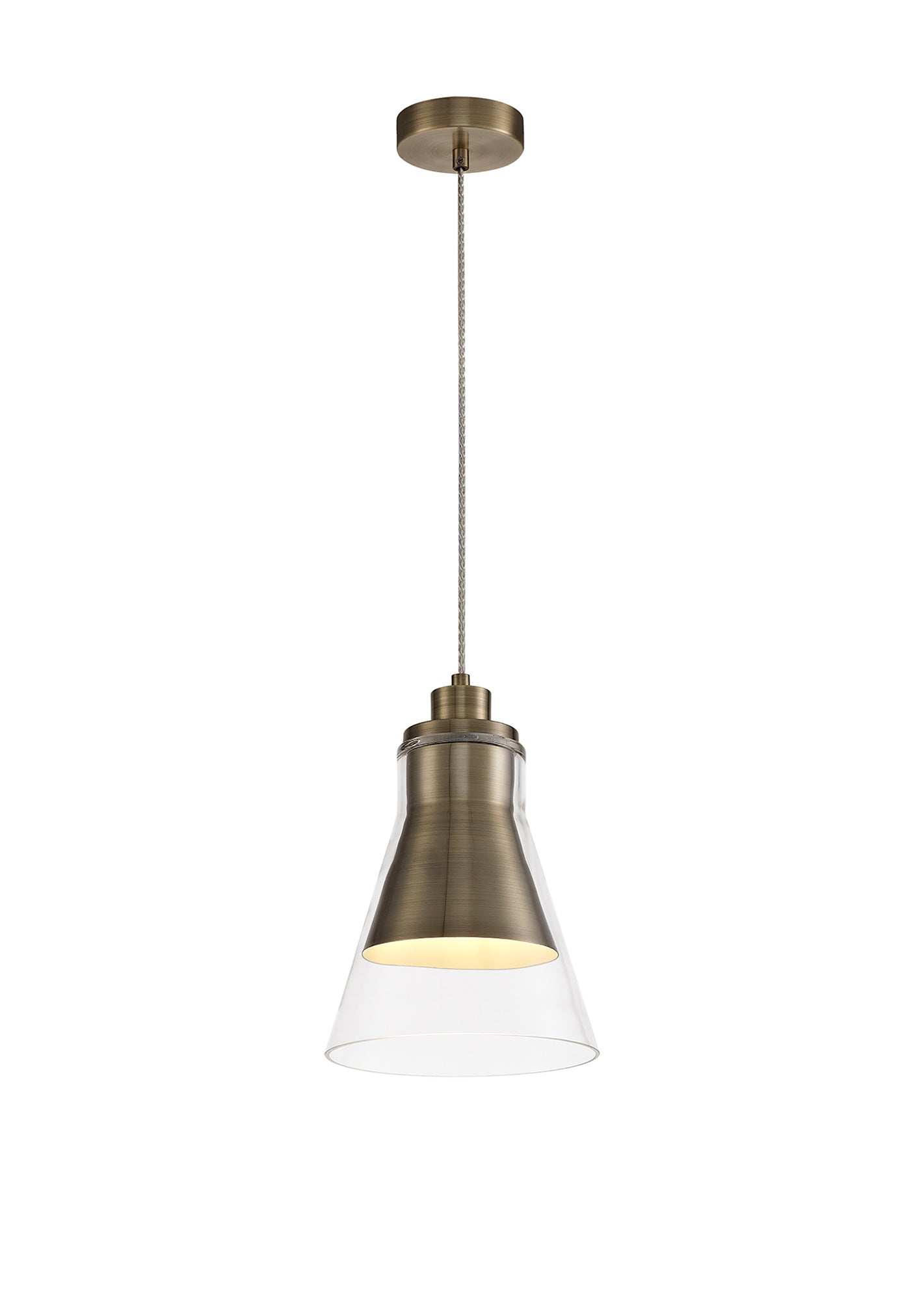 Gatley Pendant, 1 x E27, Antique Brass and Clear Glass