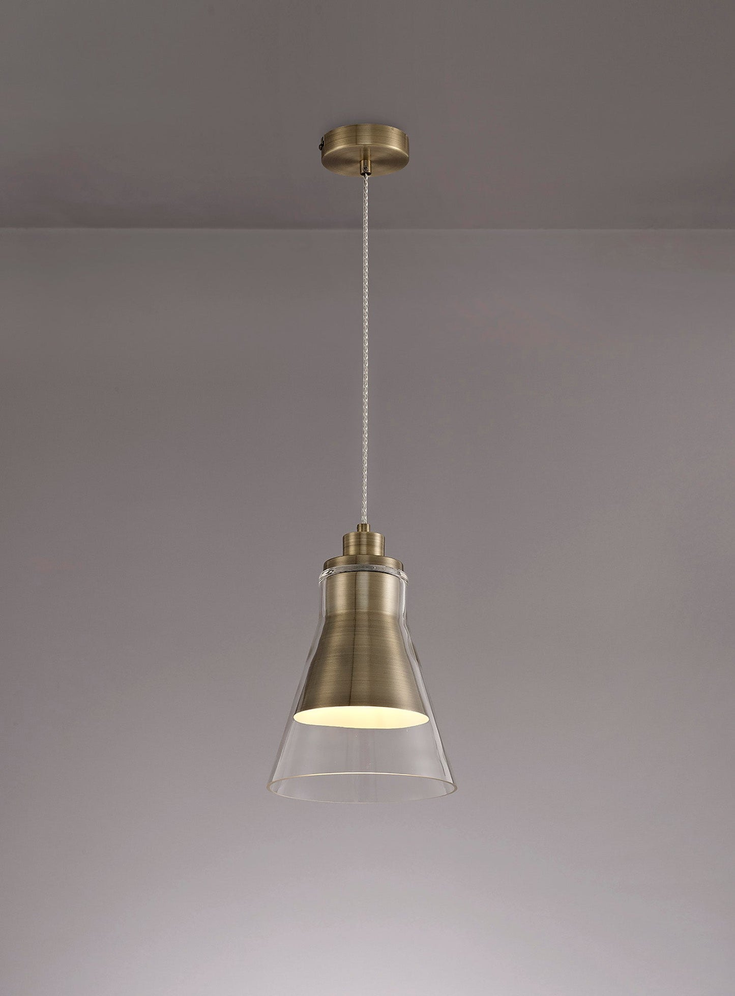 Gatley Pendant, 1 x E27, Antique Brass and Clear Glass