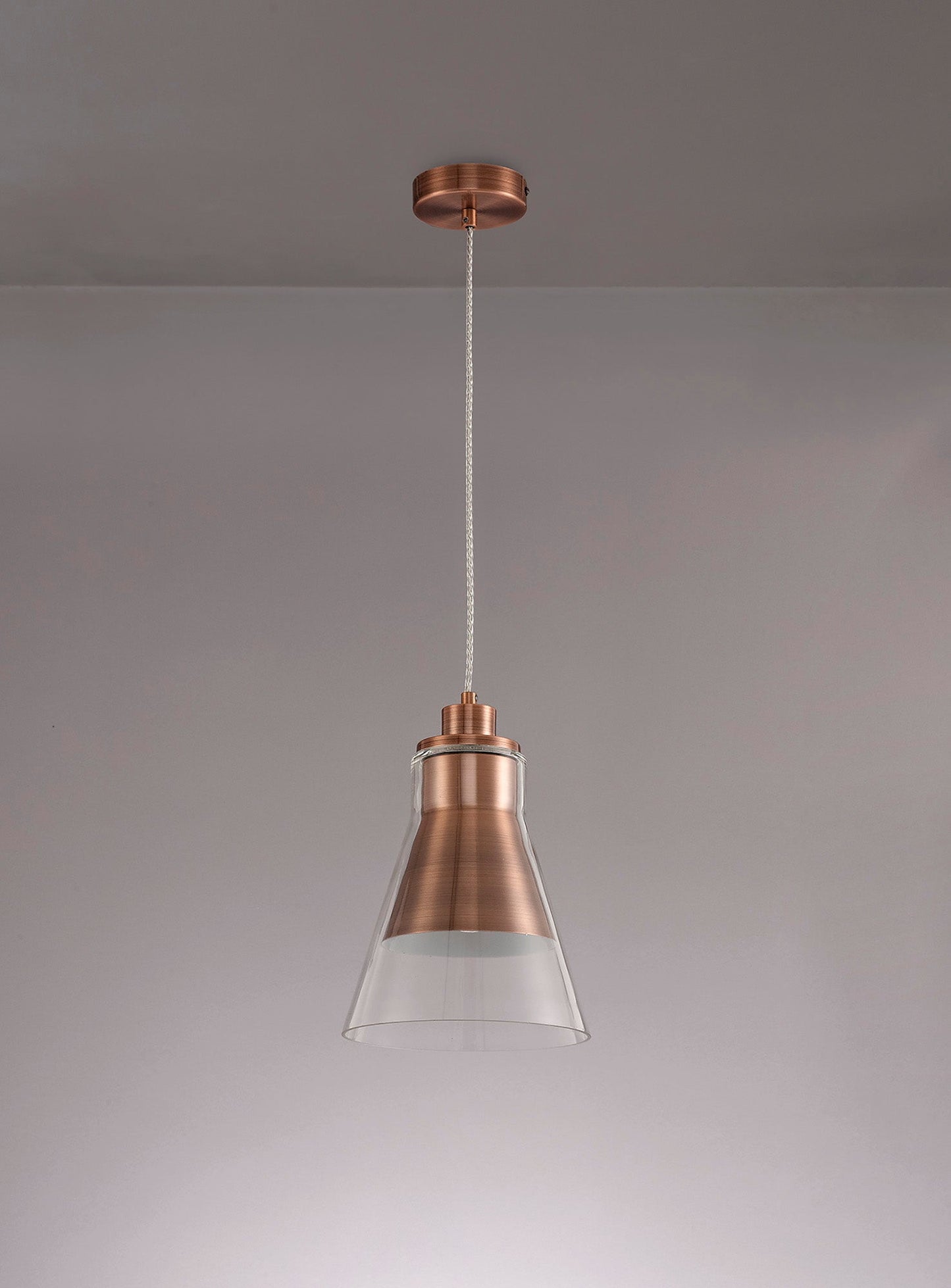 Gatley Pendant, 1 x E27, Antique Copper and Clear Glass