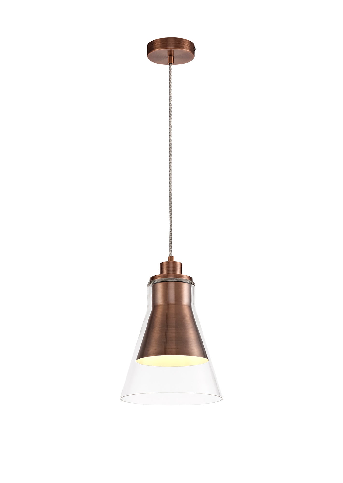 Gatley Pendant, 1 x E27, Antique Copper and Clear Glass
