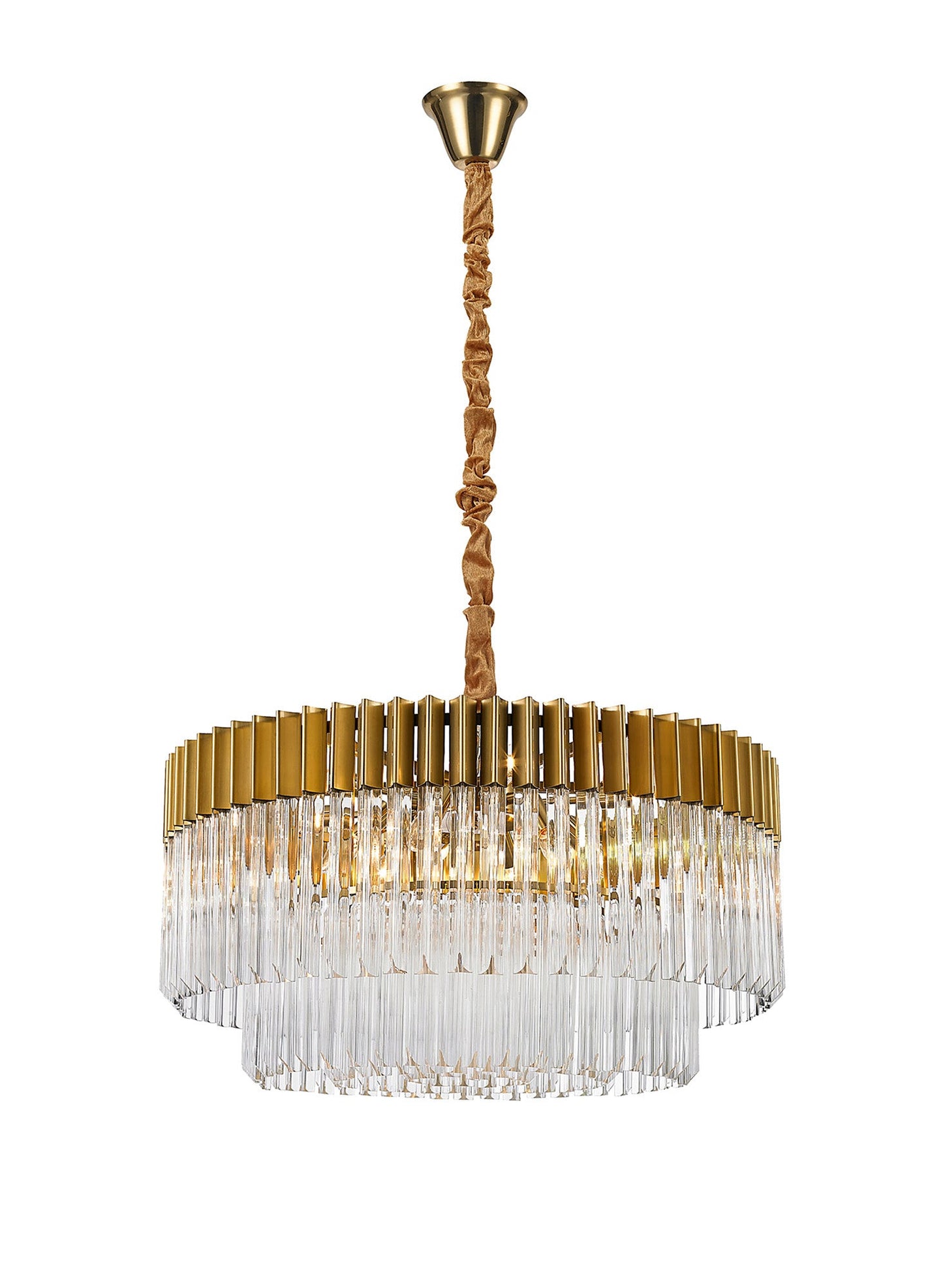 Hale Pendant Round 12 Light E14, Brass and Clear Glass, Item Weight: 25.4kg