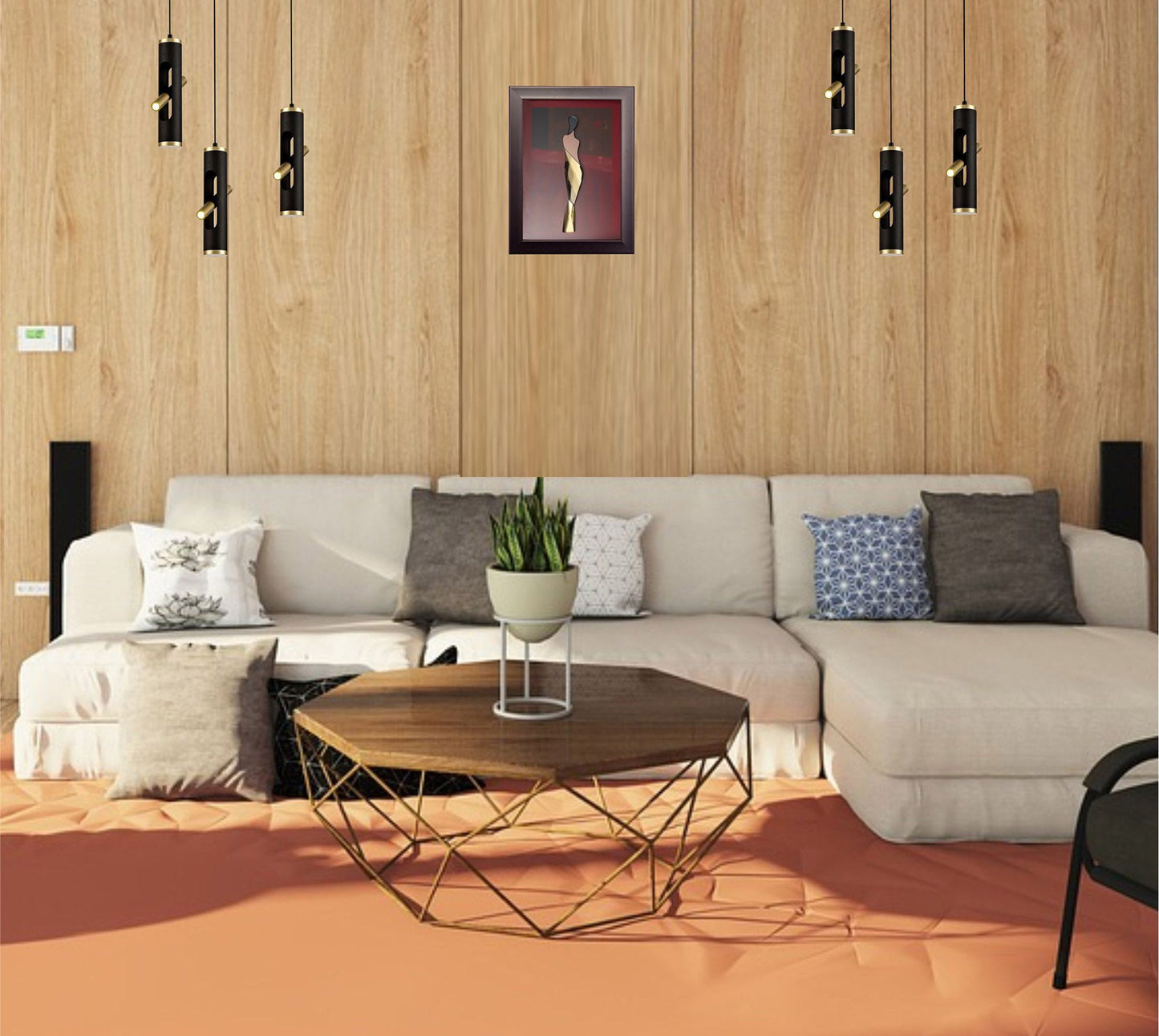 Hatchmere Floor Lamp, 6 x 2W LED, 3000K, 1680lm, Sand Black and Gold, 3yrs Warranty