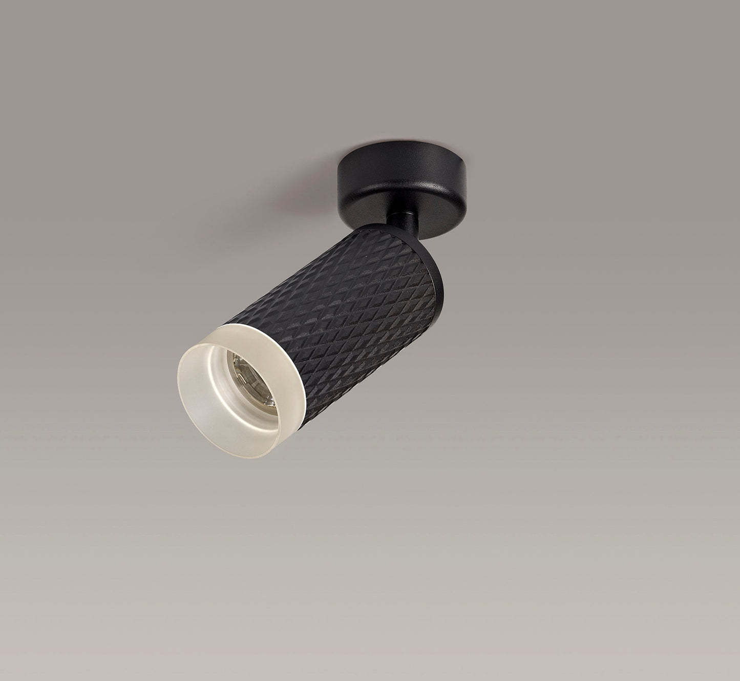 Heyes 1 Light Surface Mounted Spotlight GU10, Sand Black and Acrylic Ring