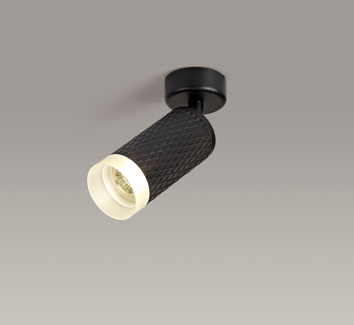 Heyes 1 Light Surface Mounted Spotlight GU10, Sand Black and Acrylic Ring