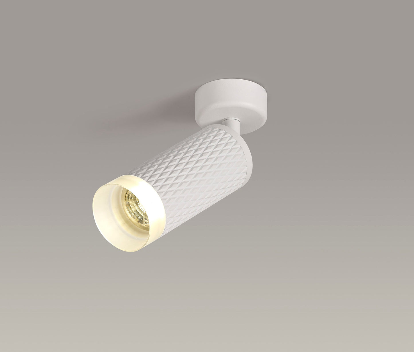 Heyes 1 Light Surface Mounted Spotlight GU10, Sand White and Acrylic Ring