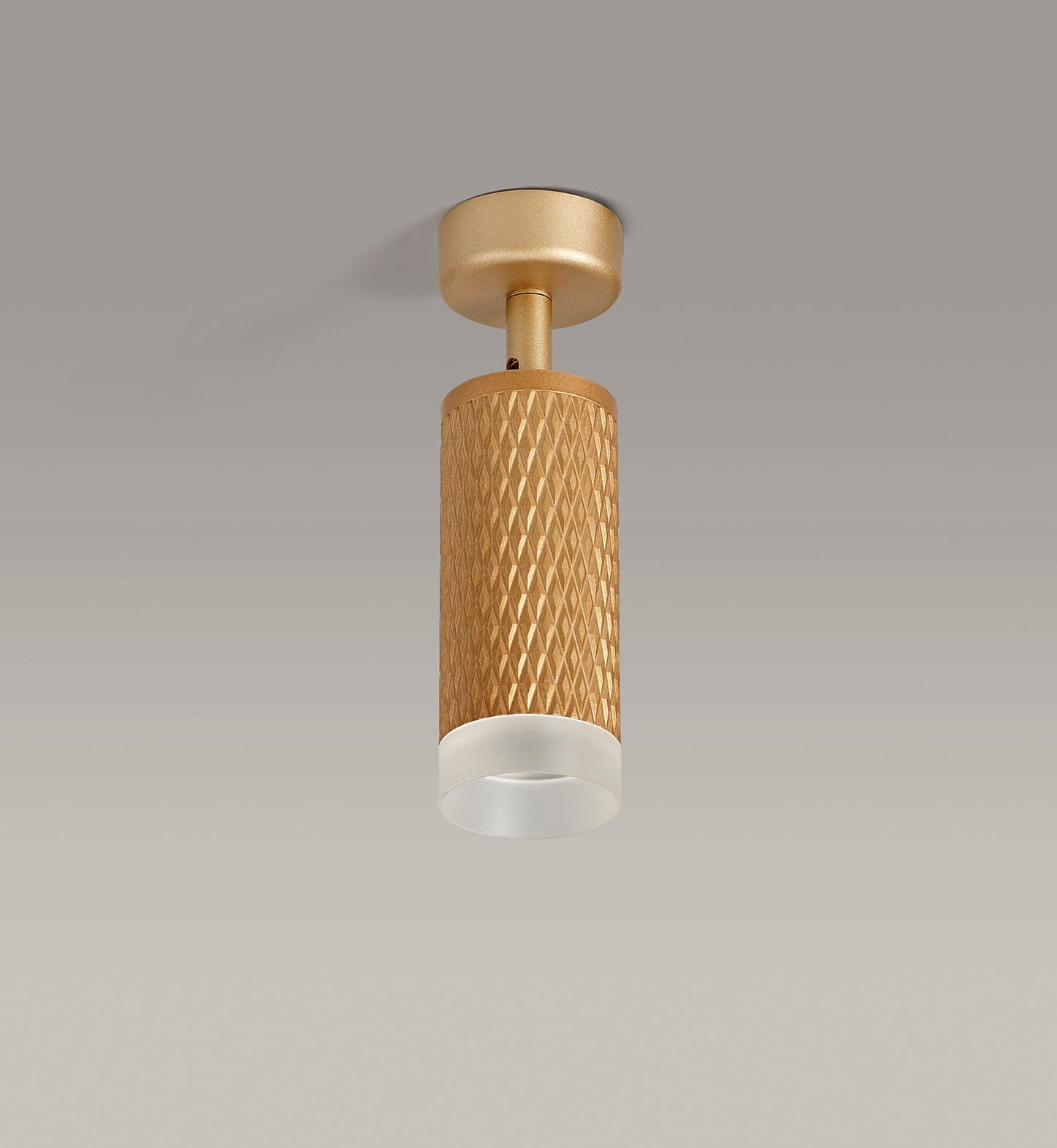 Heyes 1 Light Surface Mounted Spotlight GU10, Champagne Gold and Acrylic Ring