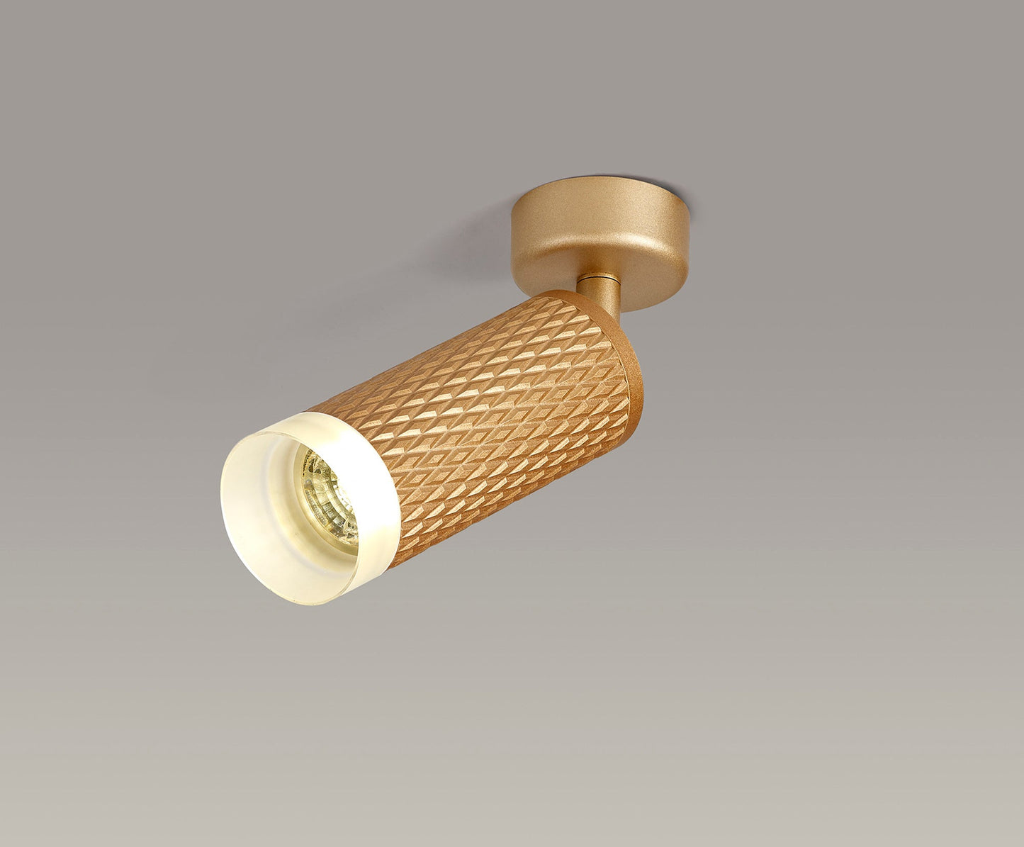 Heyes 1 Light Surface Mounted Spotlight GU10, Champagne Gold and Acrylic Ring