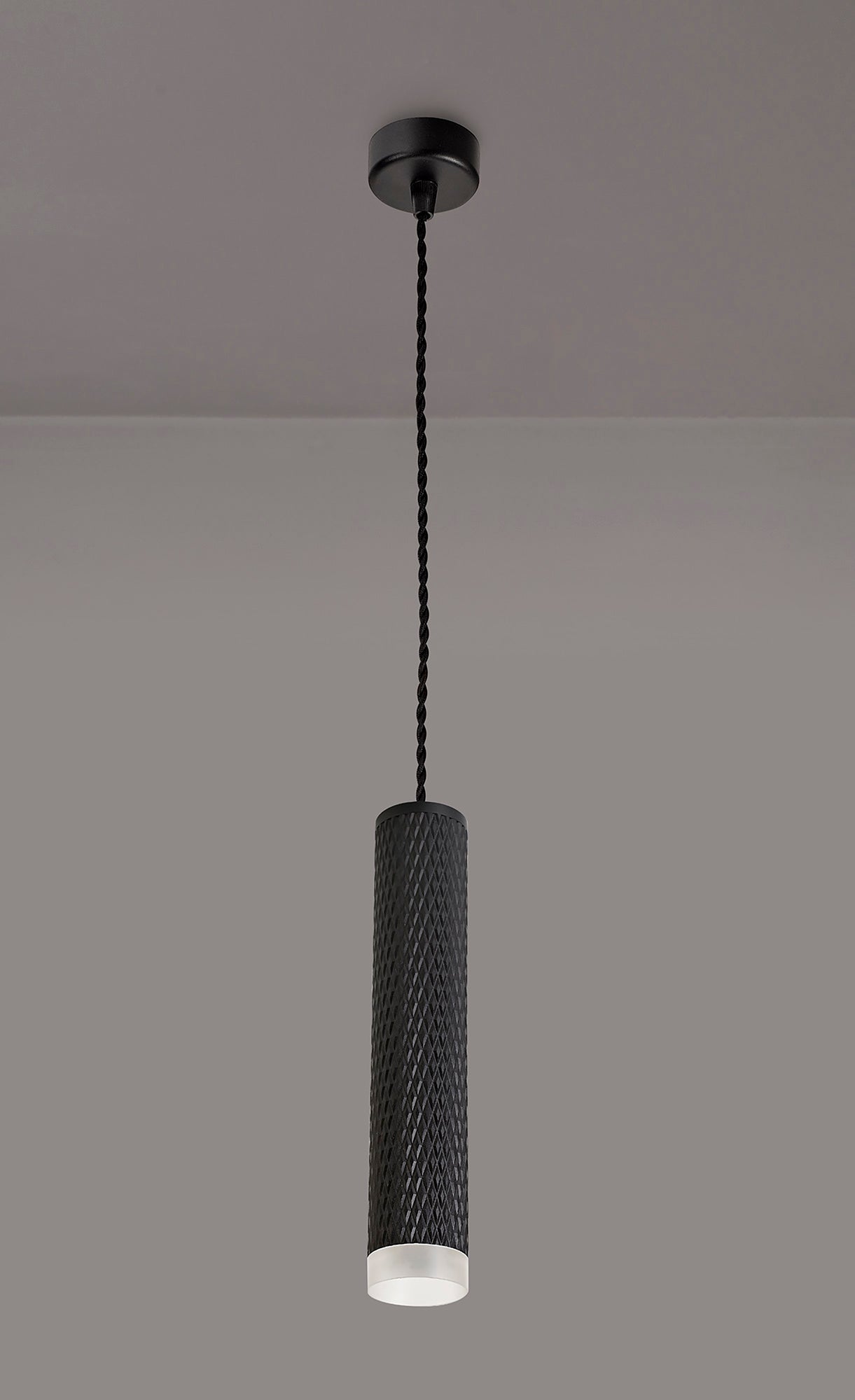 Heyes 1 Light 30cm Pendant Light GU10, Sand Black and Acrylic Ring
