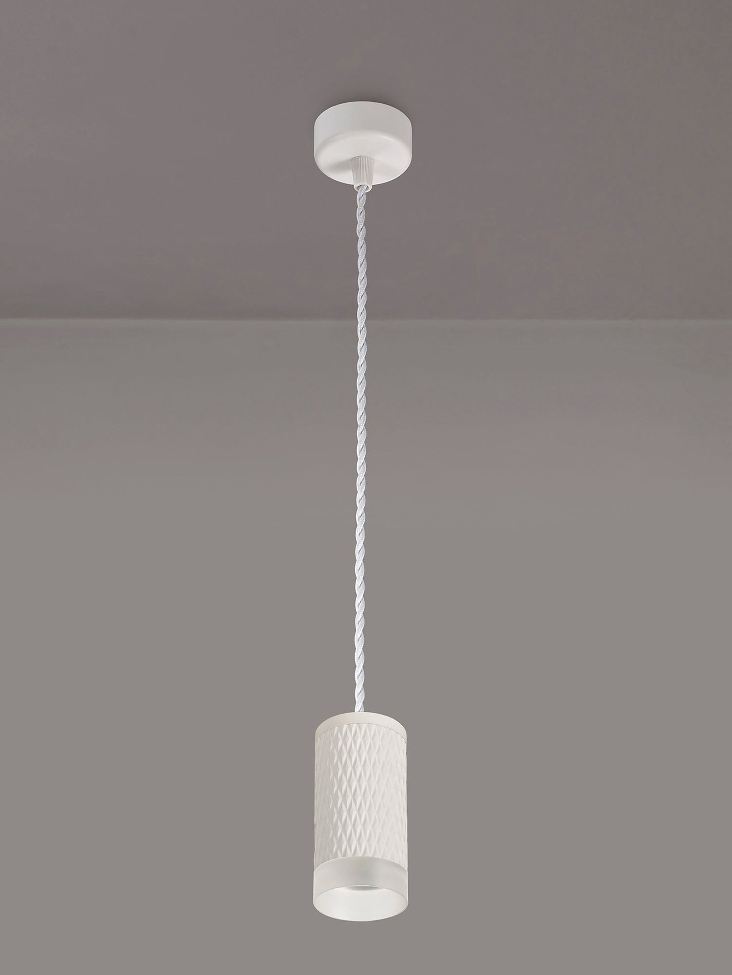 Heyes 1 Light 11cm Pendant Light GU10, Sand White and Acrylic Ring
