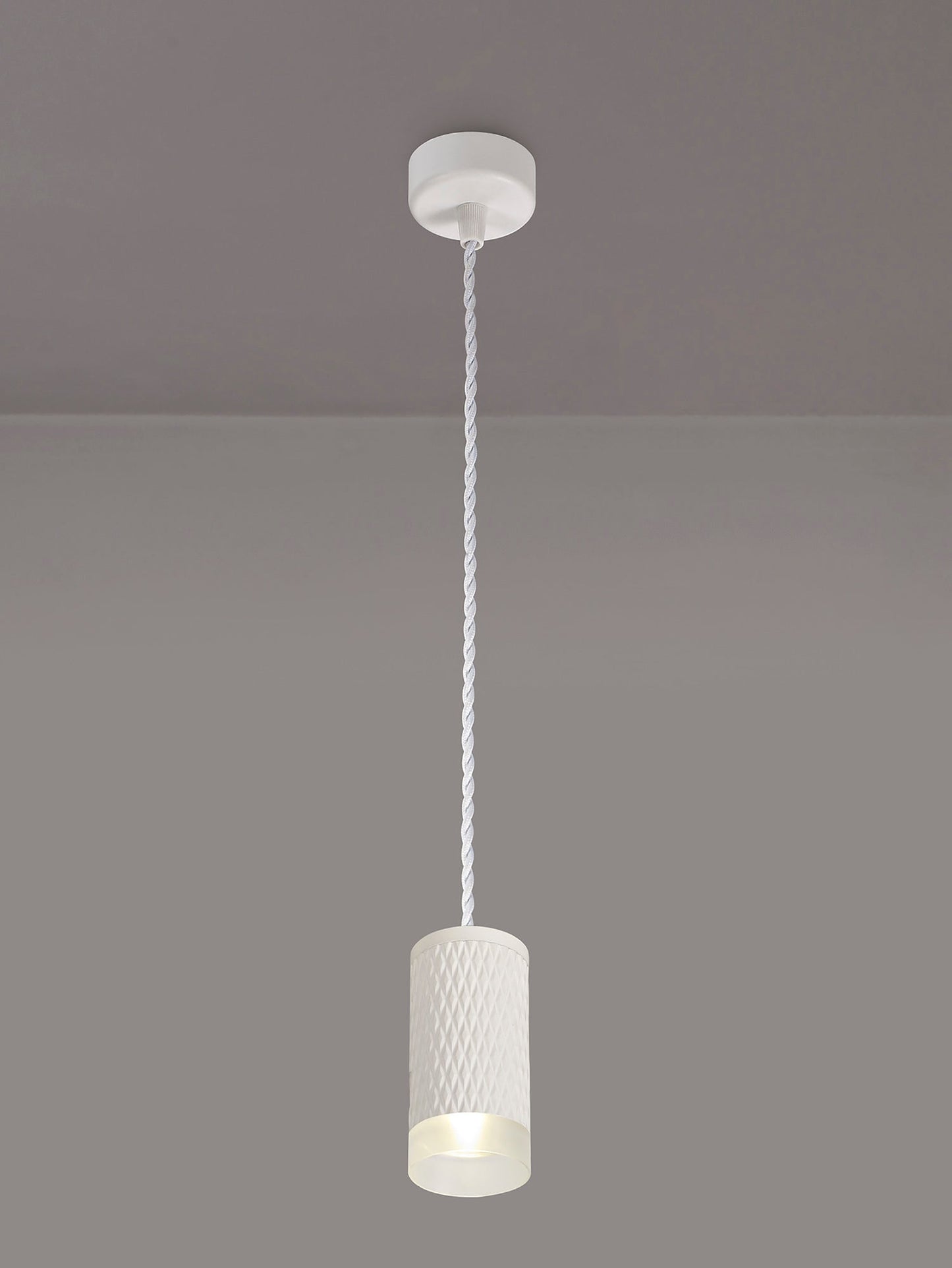 Heyes 1 Light 11cm Pendant Light GU10, Sand White and Acrylic Ring