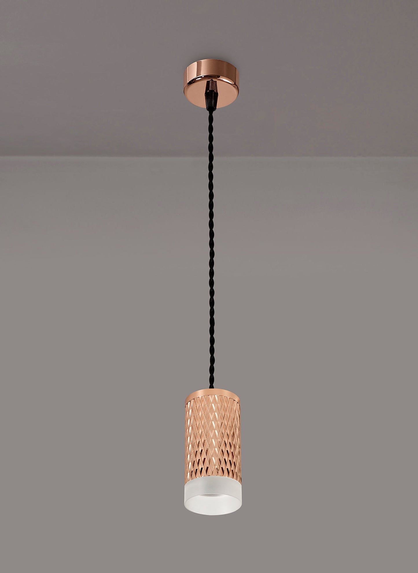 Heyes 1 Light 11cm Pendant Light GU10, Rose Gold and Acrylic Ring