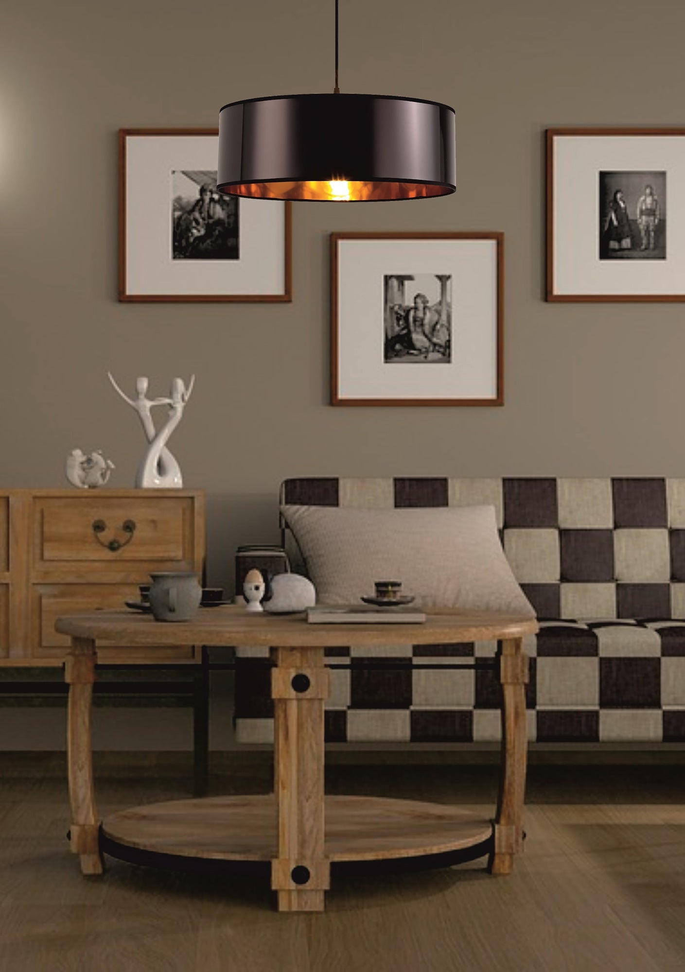 Hobcroft Round, 320 and 400 x 260mm Fabric Shade, Multi and White Laminate
