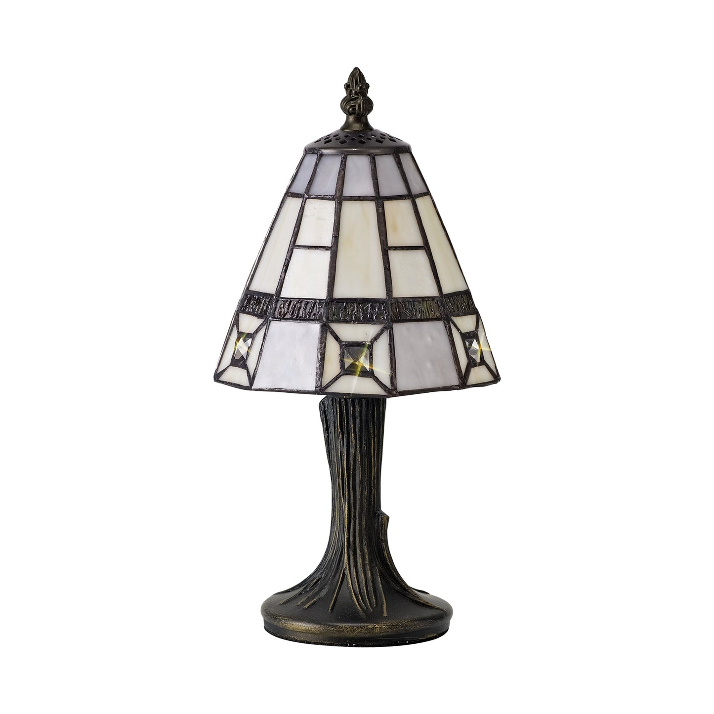 Hough Tiffany Table Lamp, 1 x E14, Cream and Grey and Clear Crystal Shade