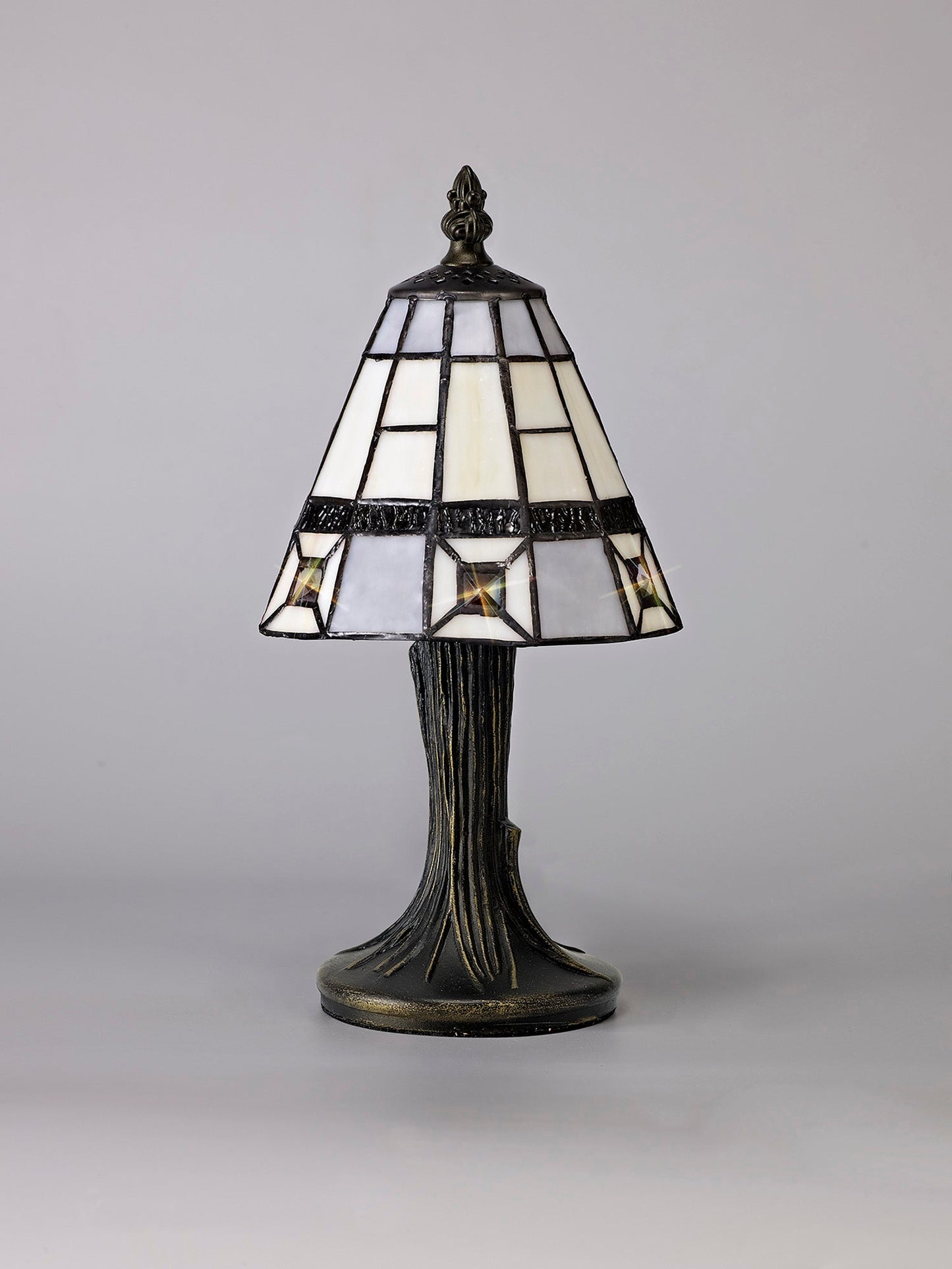 Hough Tiffany Table Lamp, 1 x E14, Cream and Grey and Clear Crystal Shade