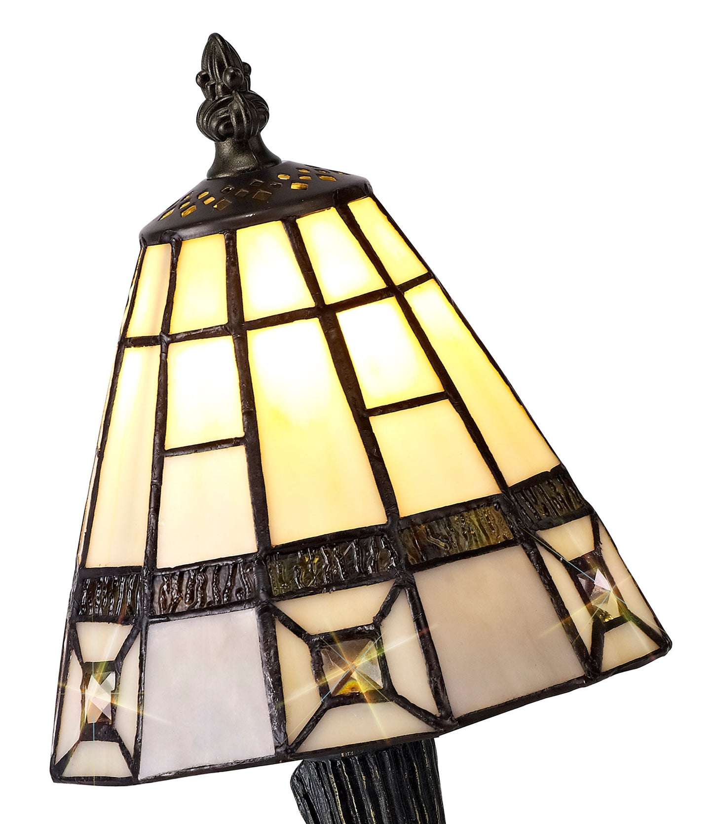 Hough Tiffany Table Lamp, 1 x E14, Cream and Grey and Clear Crystal Shade