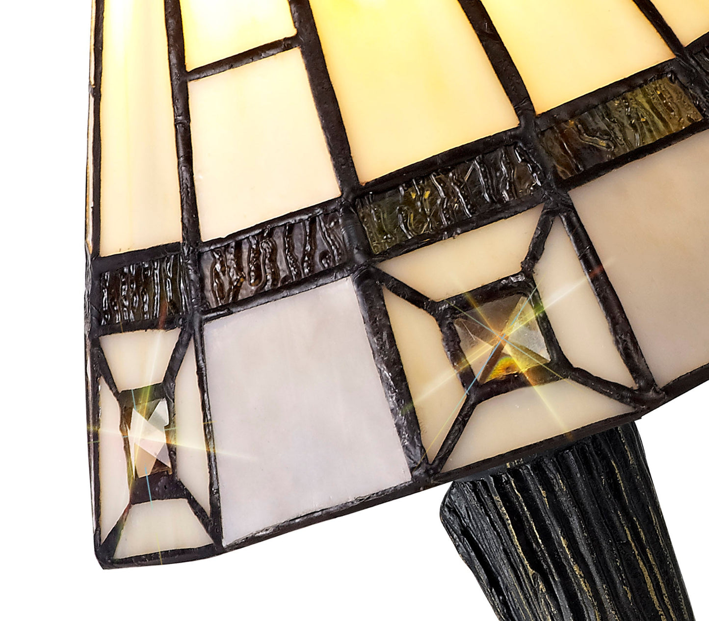 Hough Tiffany Table Lamp, 1 x E14, Cream and Grey and Clear Crystal Shade