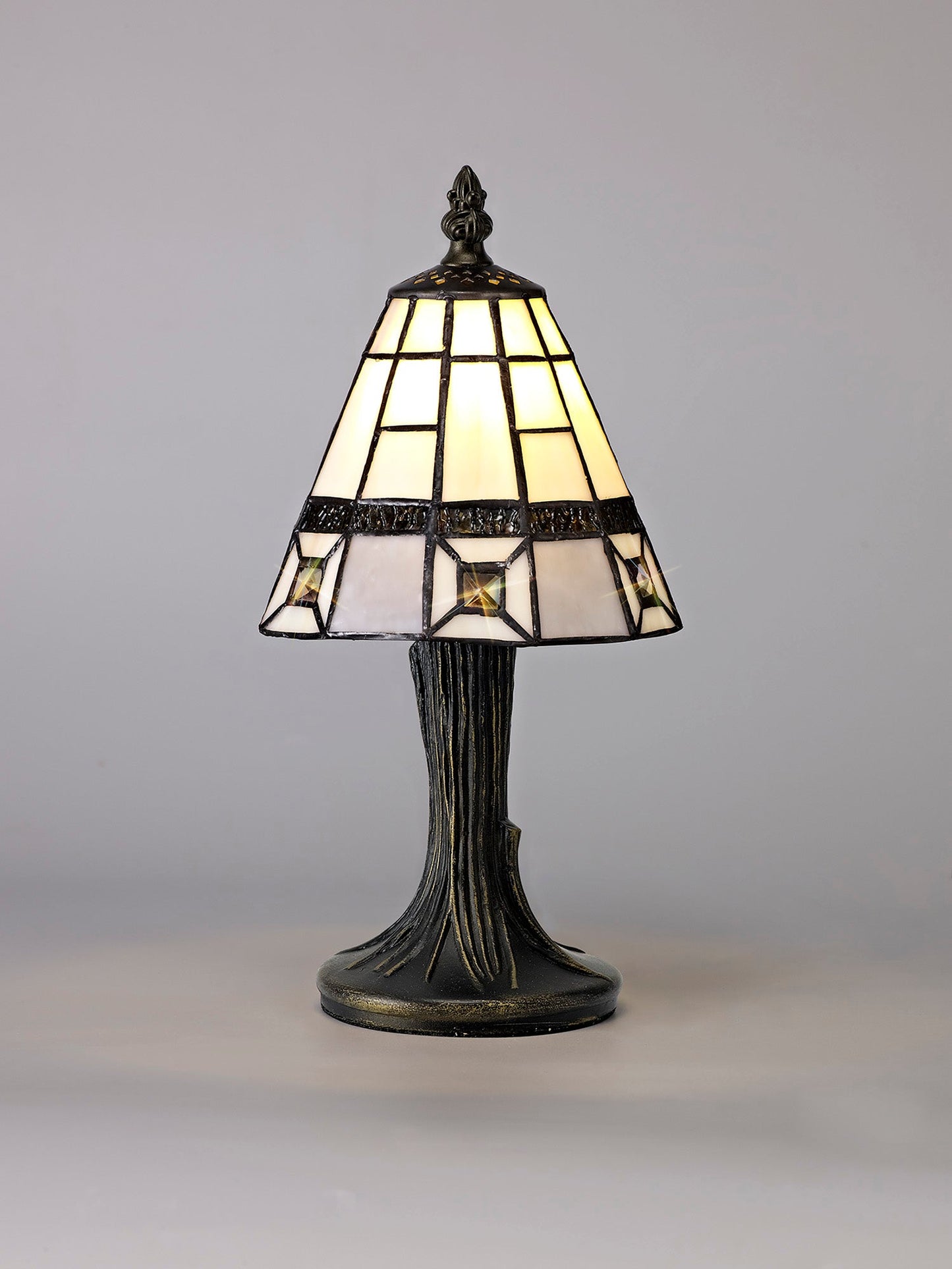 Hough Tiffany Table Lamp, 1 x E14, Cream and Grey and Clear Crystal Shade