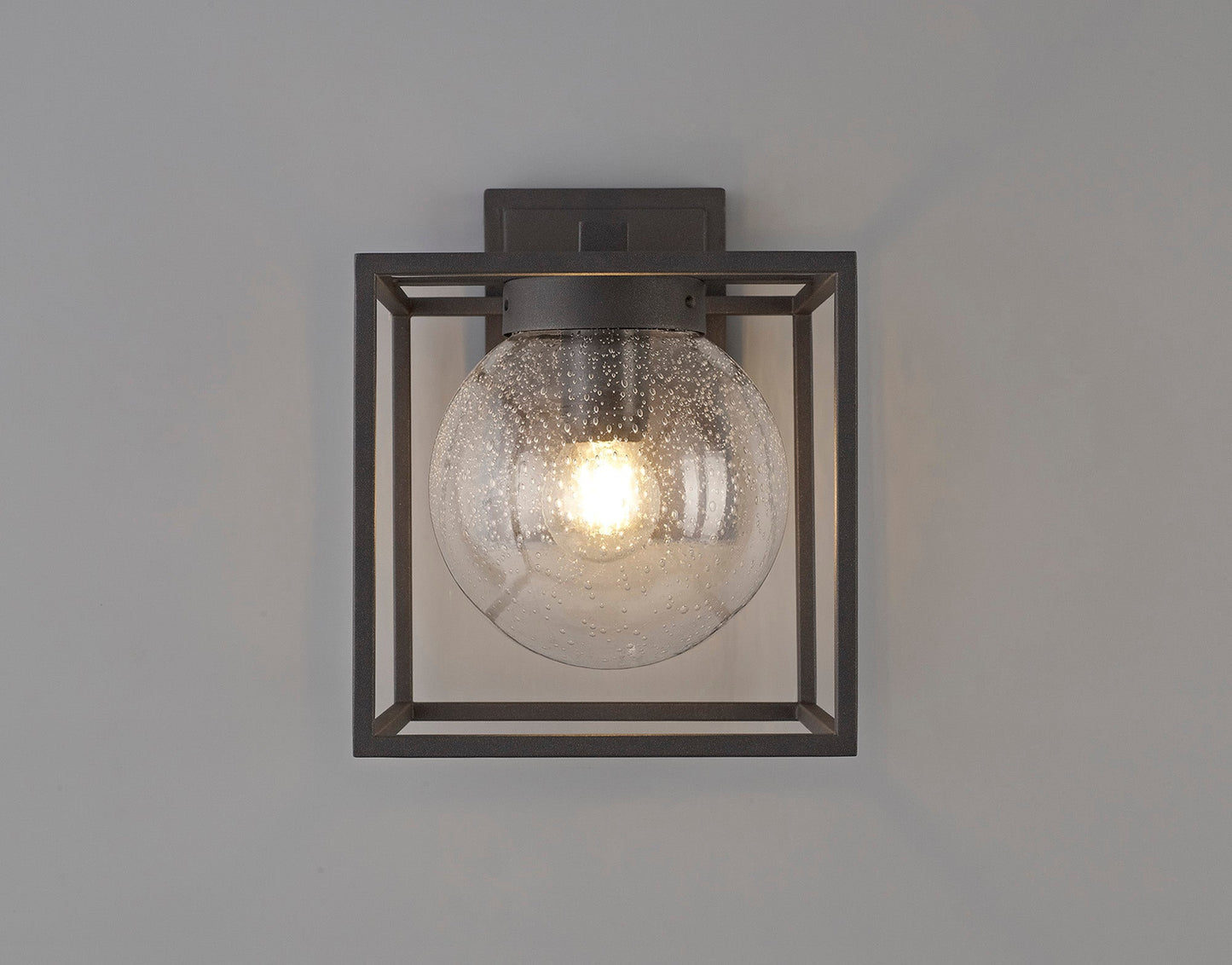 Huxley Down Wall Lamp, 1 x E27, IP54, Anthracite and Clear Seeded Glass, 2yrs Warranty