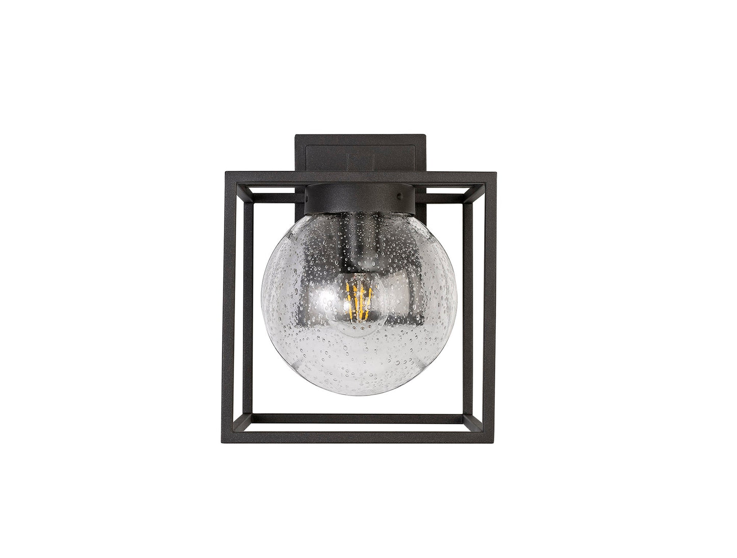Huxley Down Wall Lamp, 1 x E27, IP54, Anthracite and Clear Seeded Glass, 2yrs Warranty