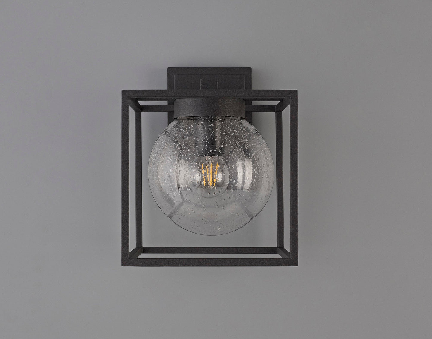 Huxley Down Wall Lamp, 1 x E27, IP54, Anthracite and Clear Seeded Glass, 2yrs Warranty
