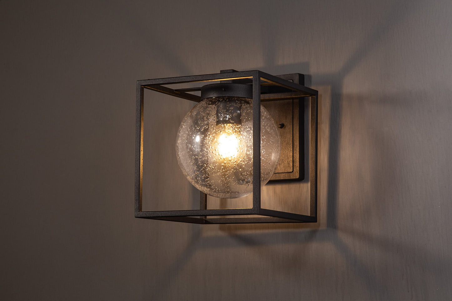 Huxley Down Wall Lamp, 1 x E27, IP54, Anthracite and Clear Seeded Glass, 2yrs Warranty