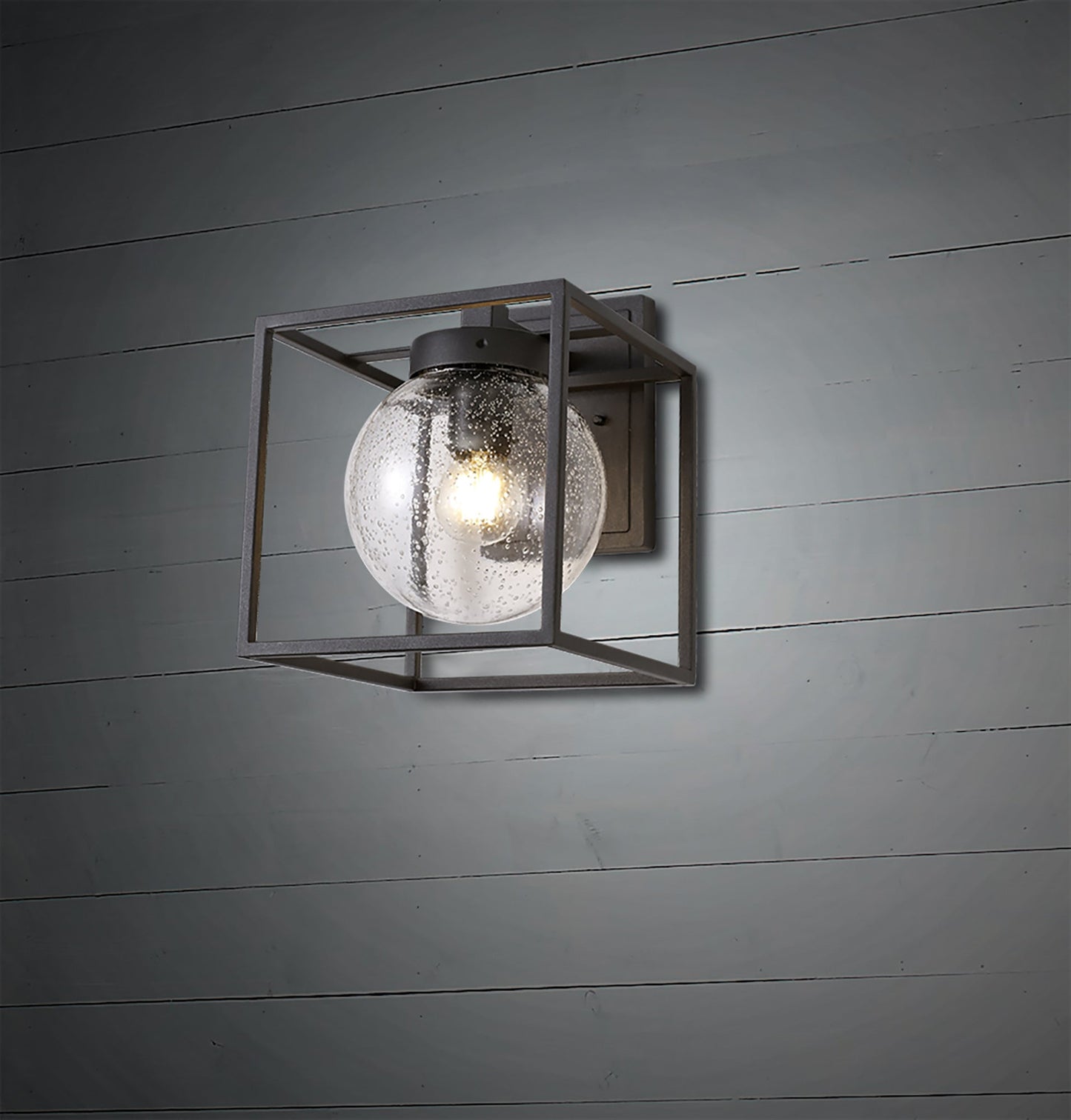 Huxley Down Wall Lamp, 1 x E27, IP54, Anthracite and Clear Seeded Glass, 2yrs Warranty
