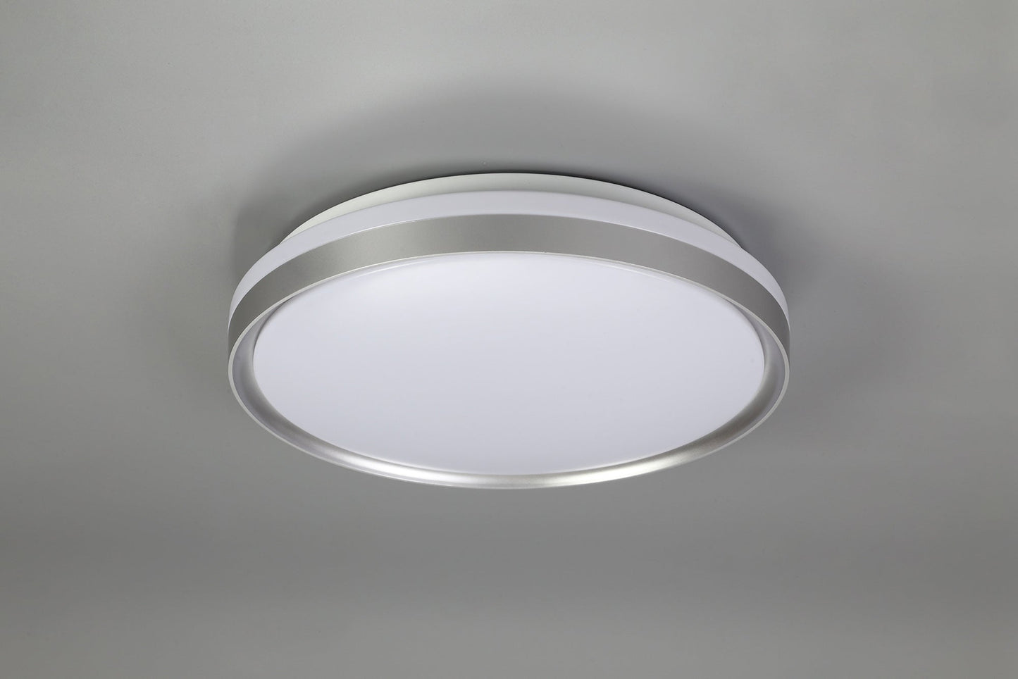 King Ceiling 39cm, 1 x 24W LED, 3 Step-Dimmable, 3000K, 1000lm, IP44, Silver and White Acrylic, 3yrs Warranty
