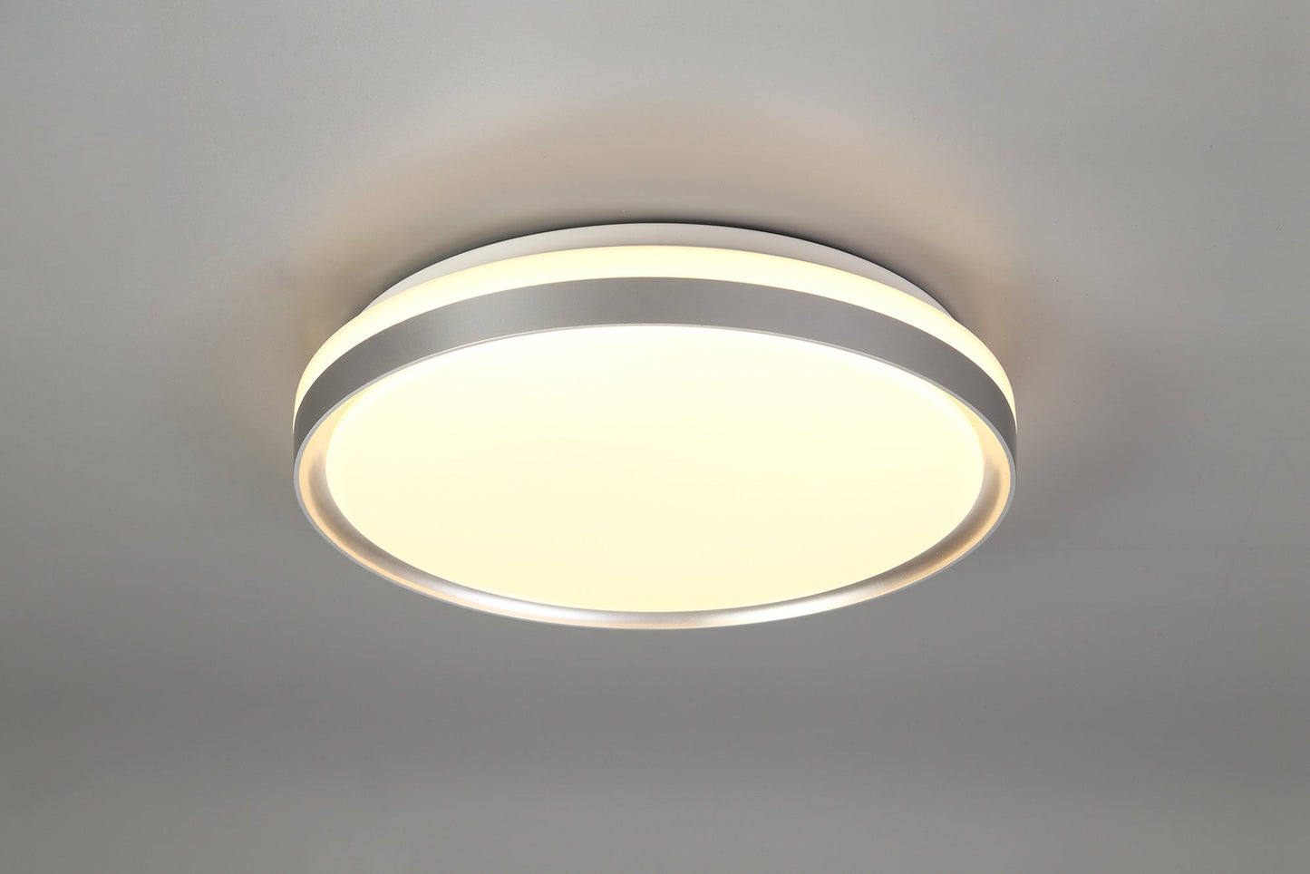King Ceiling 39cm, 1 x 24W LED, 3 Step-Dimmable, 3000K, 1000lm, IP44, Silver and White Acrylic, 3yrs Warranty