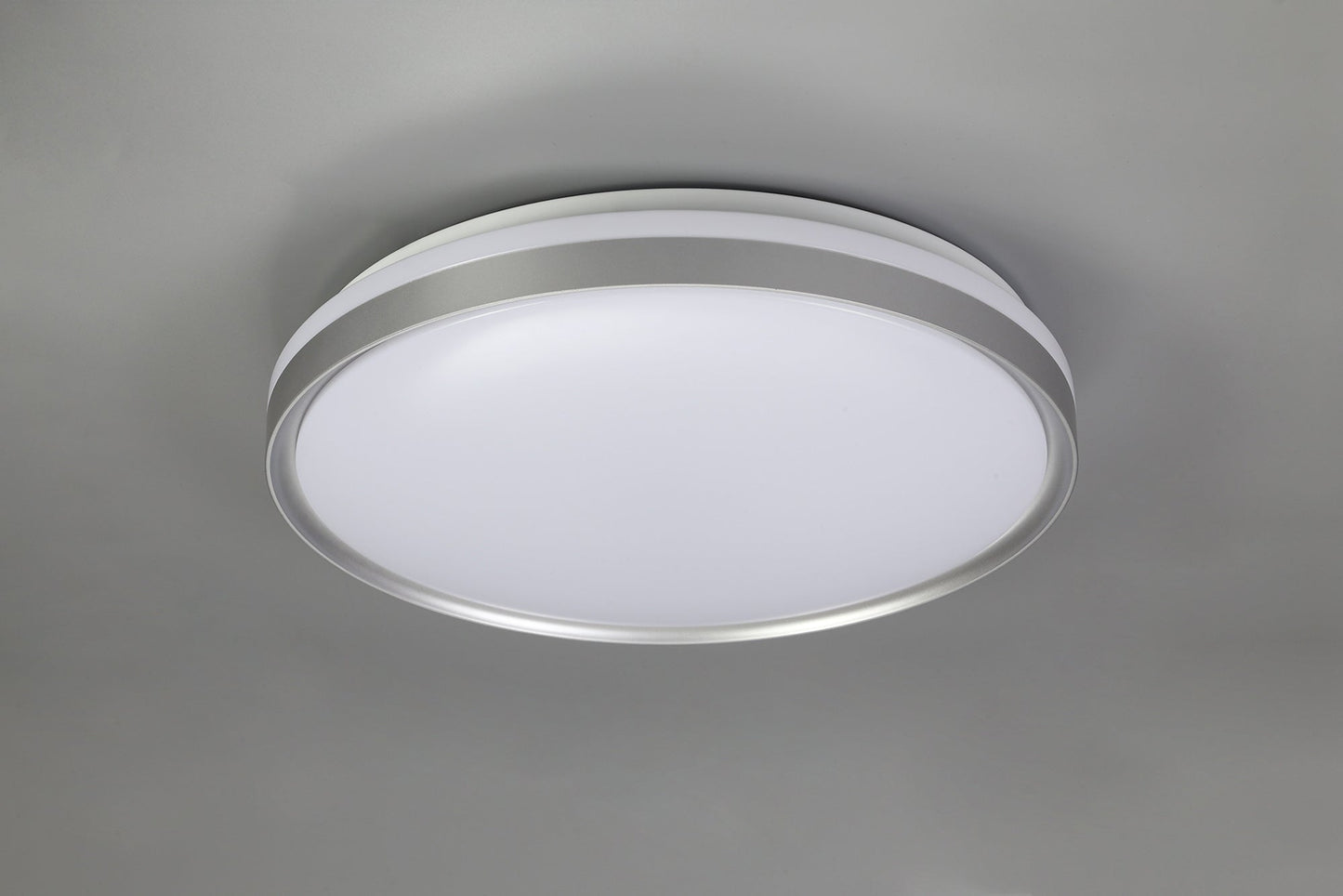 King Ceiling 48cm, 1 x 36W LED 3 Step-Dimmable, 3000K, 1575lm, IP44, Silver and White Acrylic, 3yrs Warranty