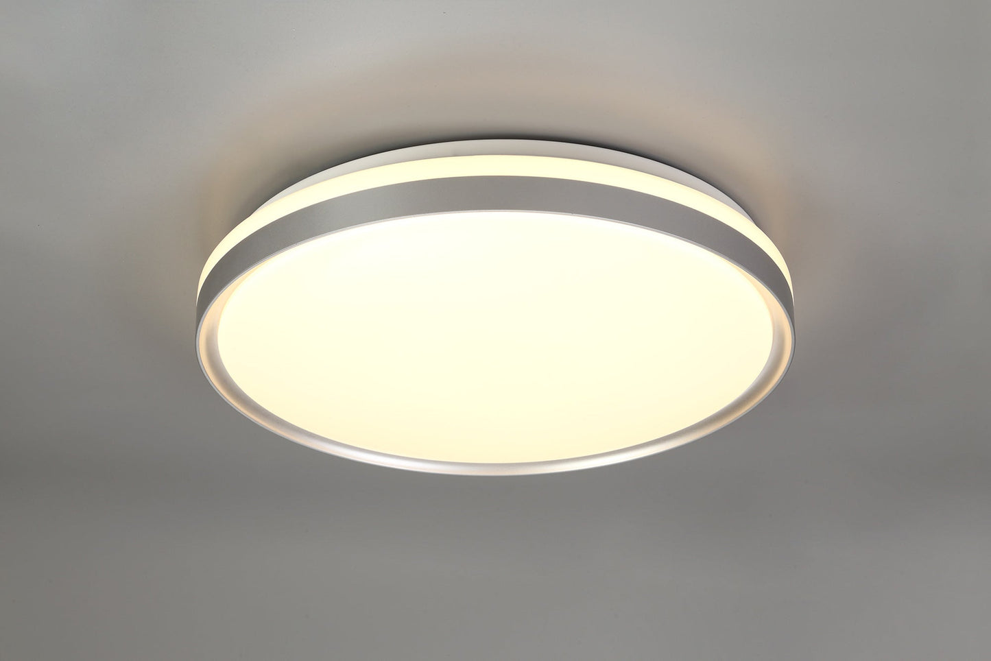 King Ceiling 48cm, 1 x 36W LED 3 Step-Dimmable, 3000K, 1575lm, IP44, Silver and White Acrylic, 3yrs Warranty