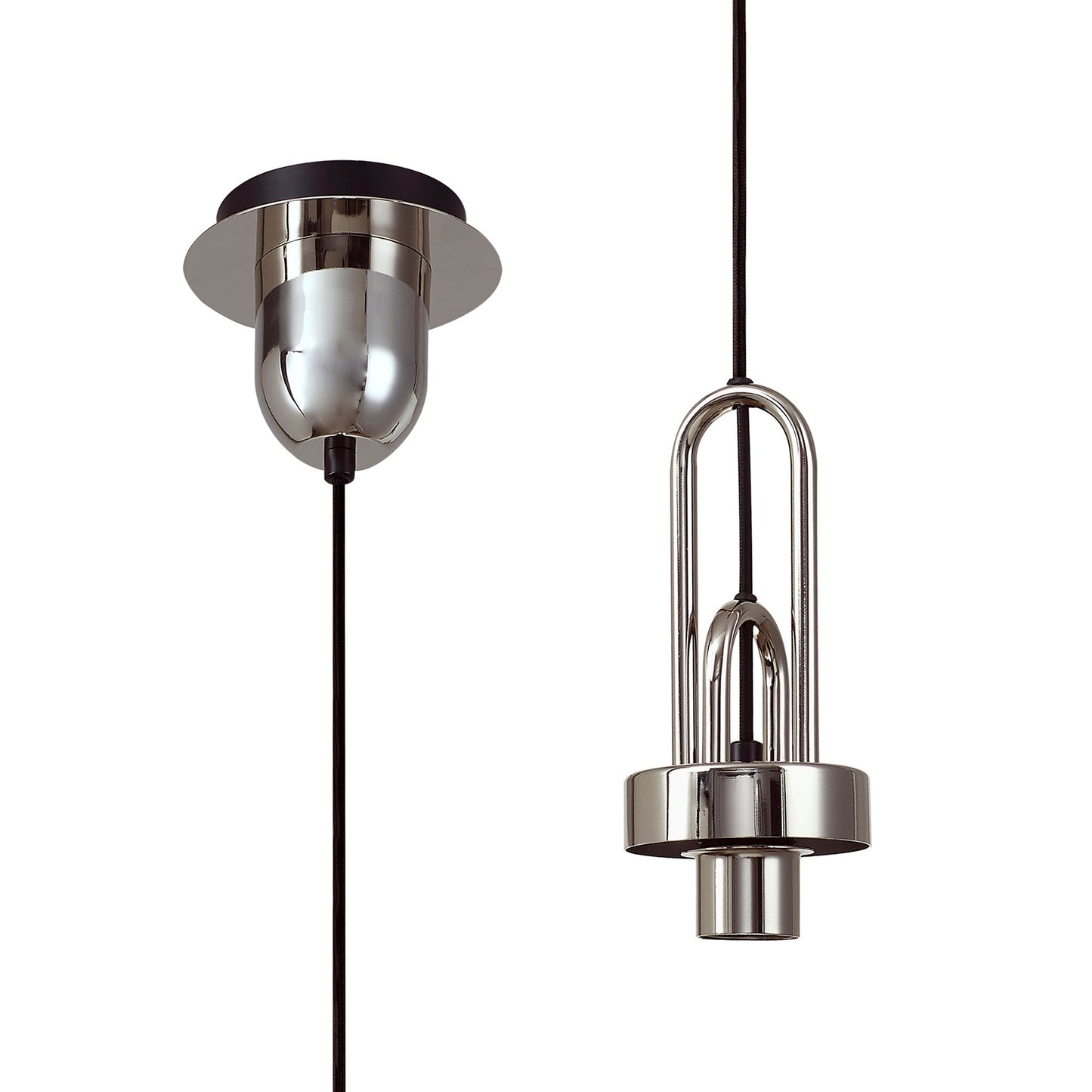 Kingsley 1 Light Pendant E27 With 30cm Globe Glass, Polished Nickel and Matt Black and Smoked and Clear