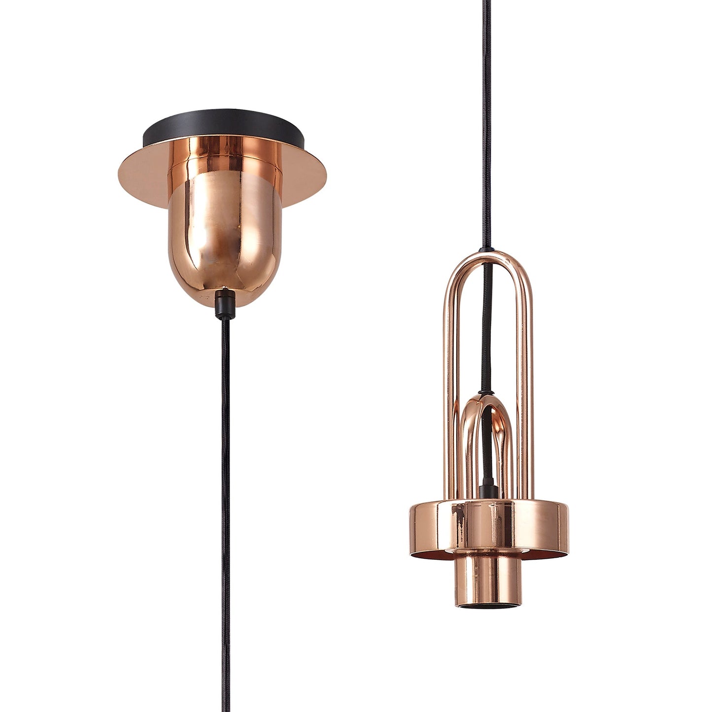 Kingsley 1 Light Pendant E27 With 30cm Globe Glass, Copper and Matt Black and Clear