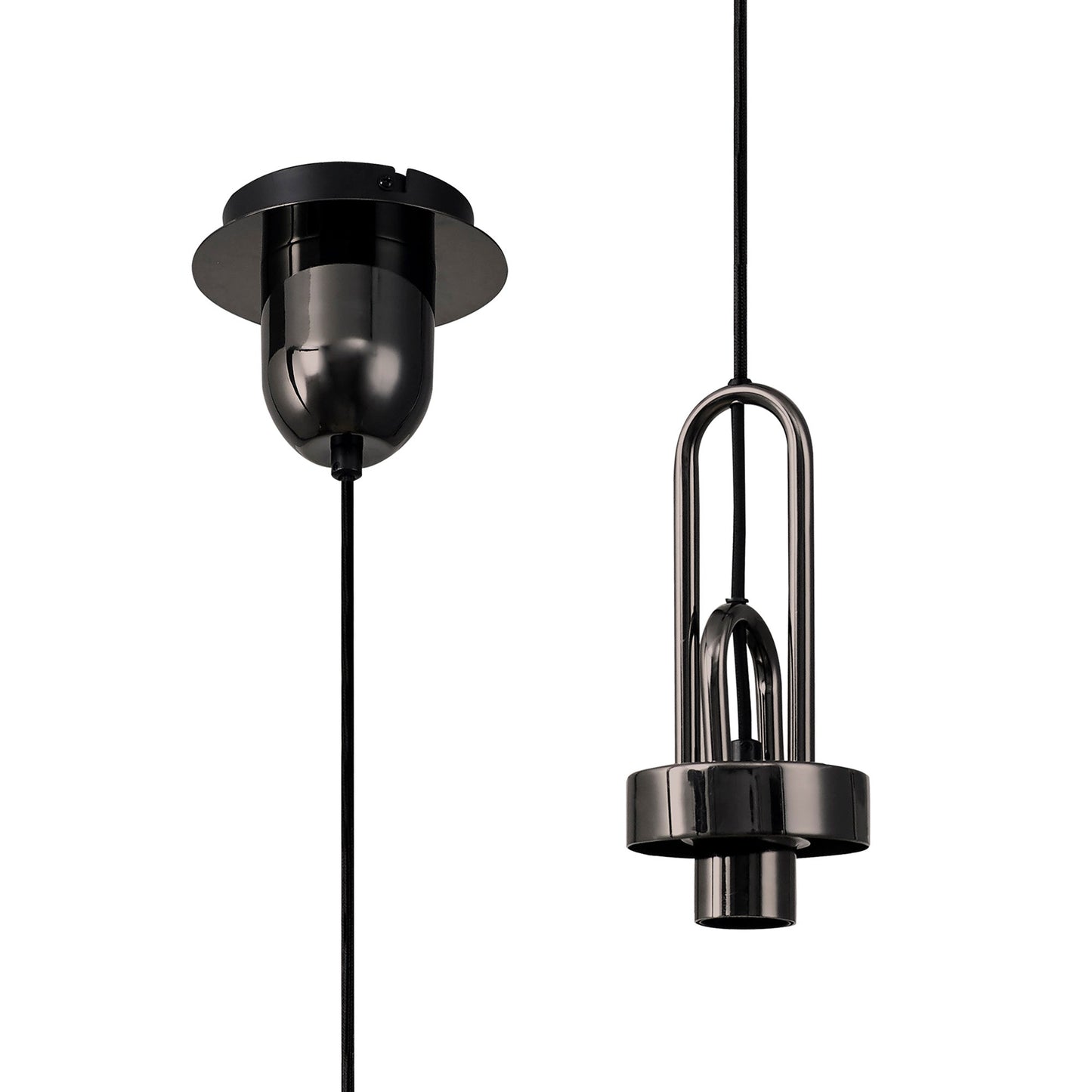Kingsley 1 Light Pendant E27 With 30cm Globe Glass, Black Chrome and Matt Black and Smoked and Clear
