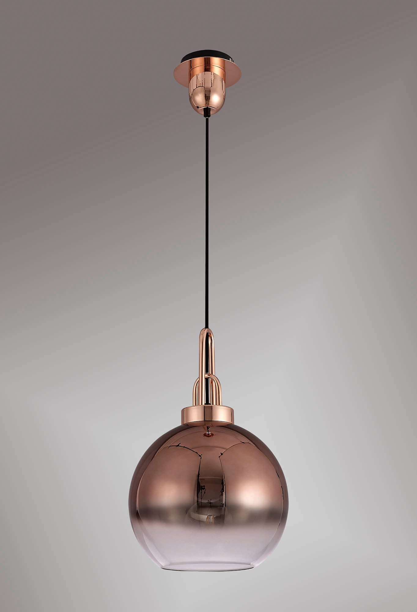 Kingsley 1 Light Pendant E27 With 30cm Globe Glass, Copper and Matt Black and Clear