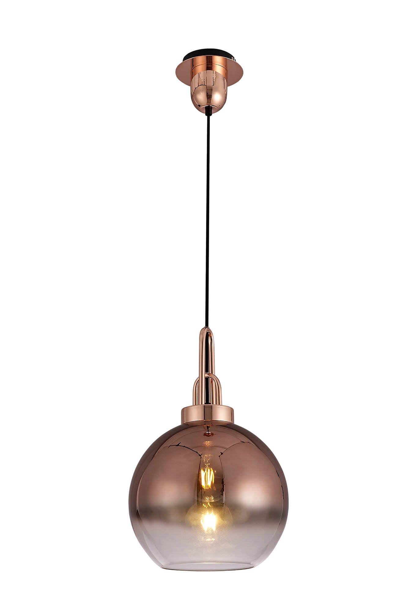 Kingsley 1 Light Pendant E27 With 30cm Globe Glass, Copper and Matt Black and Clear
