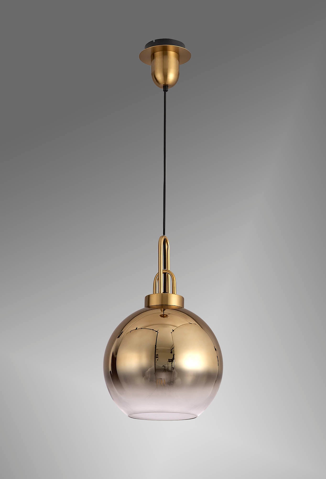 Kingsley 1 Light Pendant E27 With 30cm Globe Glass, Brass Gold and Matt Black and Clear