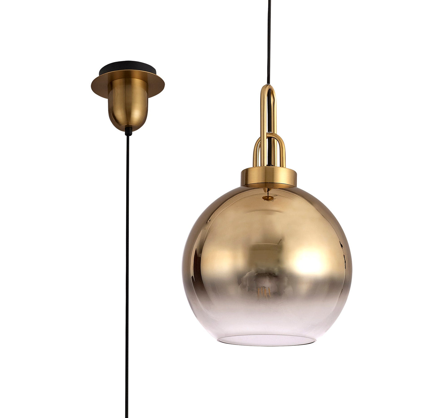 Kingsley 1 Light Pendant E27 With 30cm Globe Glass, Brass Gold and Matt Black and Clear