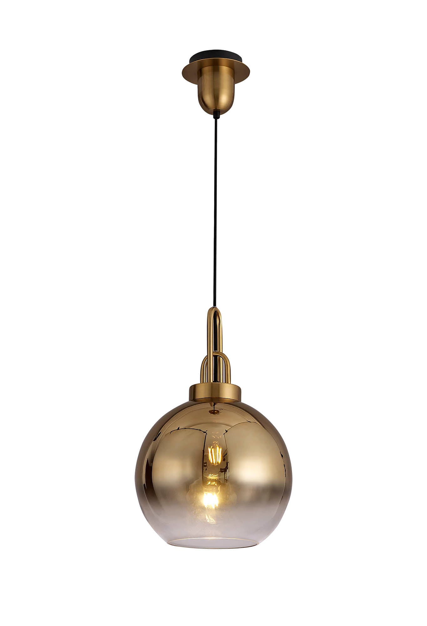 Kingsley 1 Light Pendant E27 With 30cm Globe Glass, Brass Gold and Matt Black and Clear