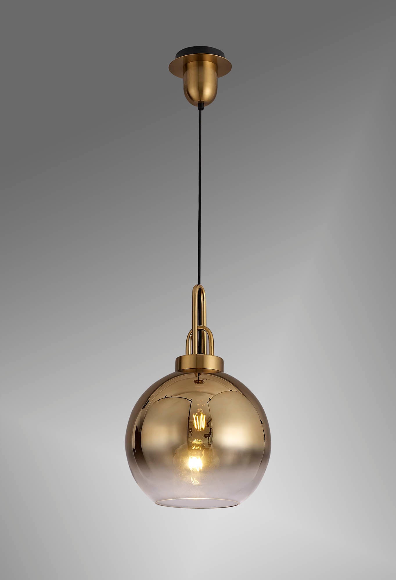 Kingsley 1 Light Pendant E27 With 30cm Globe Glass, Brass Gold and Matt Black and Clear