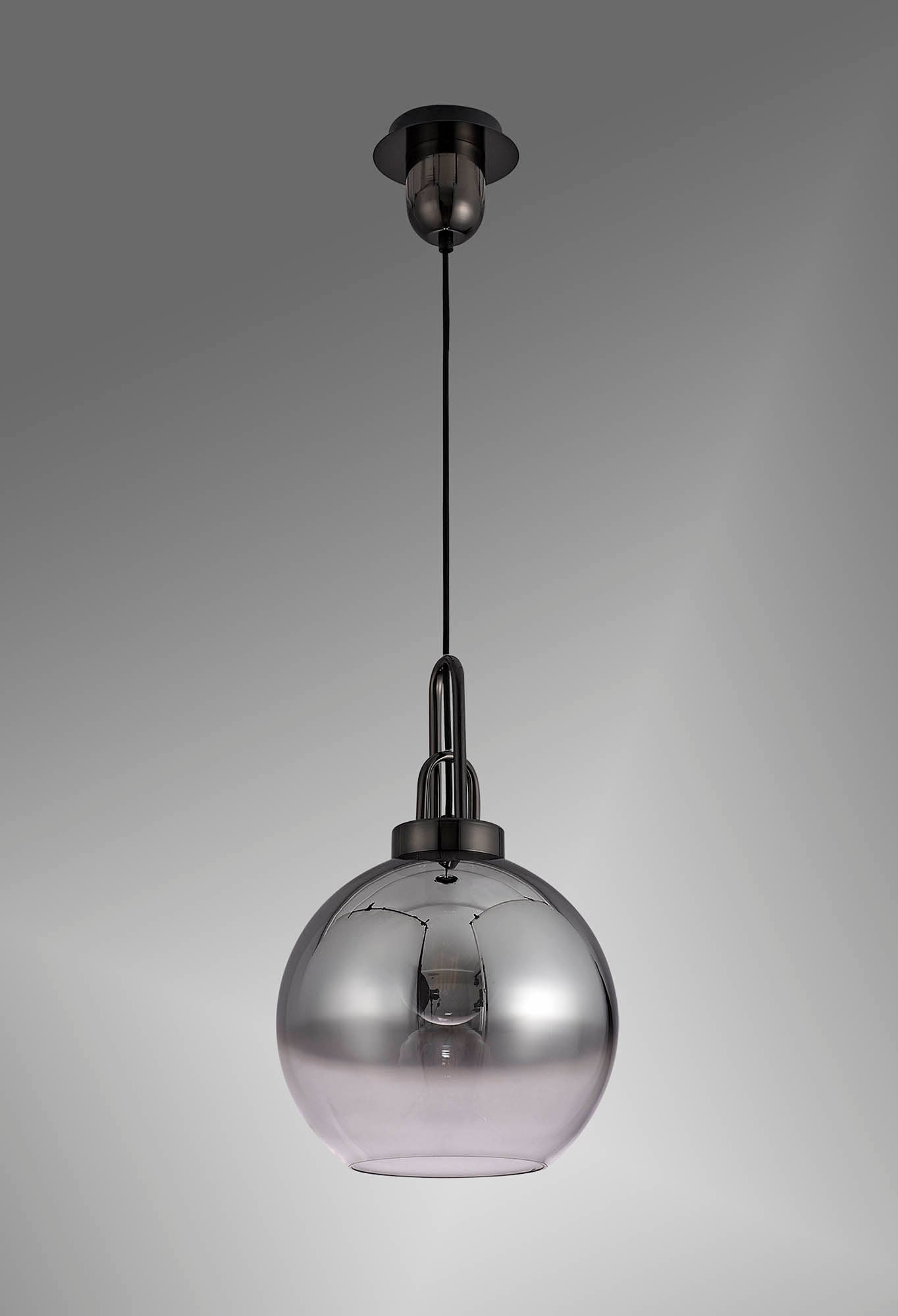 Kingsley 1 Light Pendant E27 With 30cm Globe Glass, Black Chrome and Matt Black and Smoked and Clear