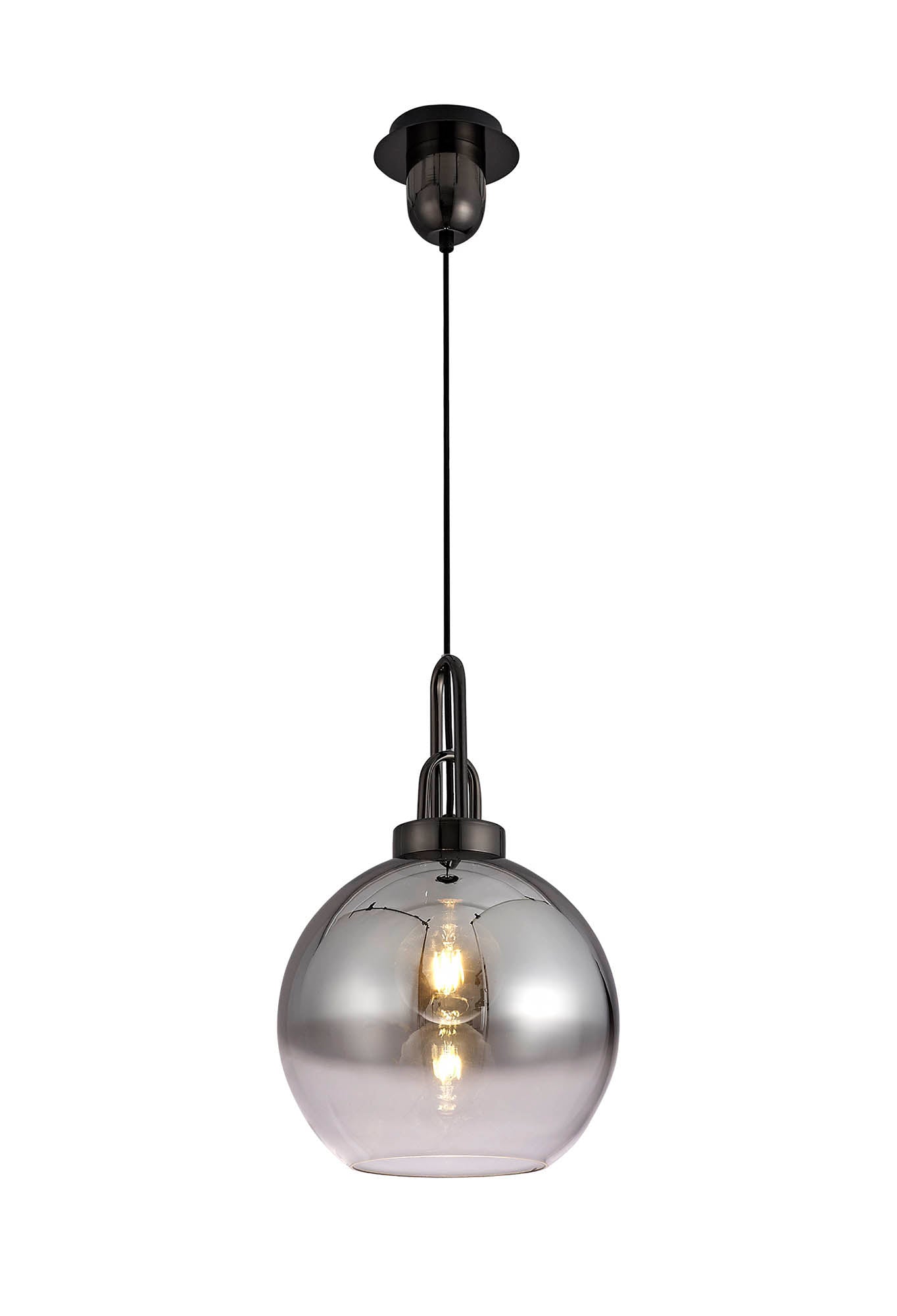 Kingsley 1 Light Pendant E27 With 30cm Globe Glass, Black Chrome and Matt Black and Smoked and Clear
