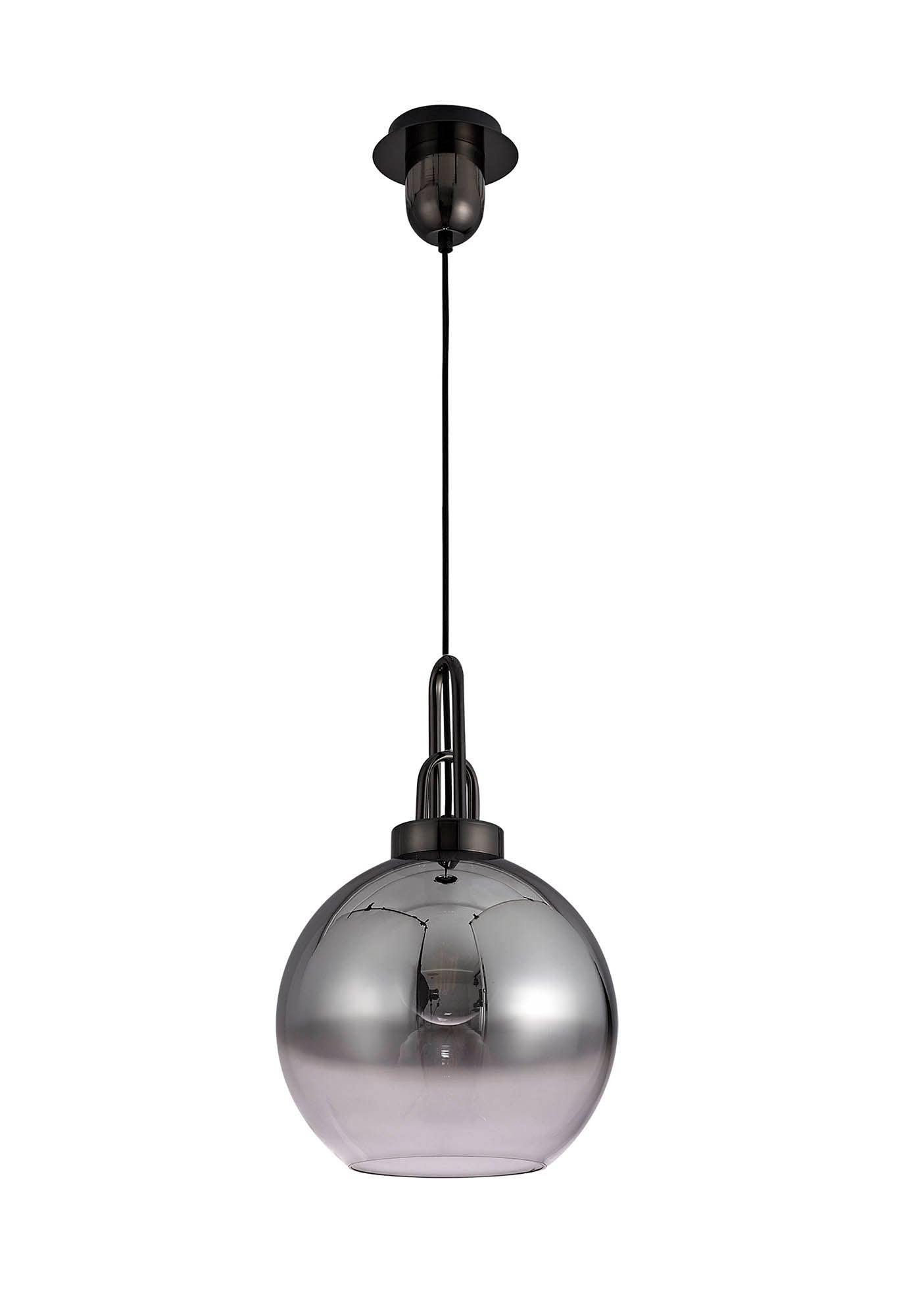 Kingsley 1 Light Pendant E27 With 30cm Globe Glass, Black Chrome and Matt Black and Smoked and Clear