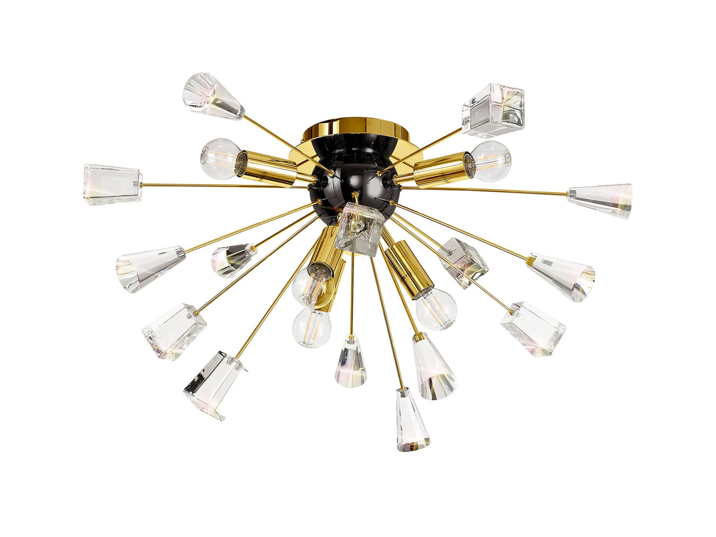 Knutsford Ceiling Sputnik, 6 Light E14, Brushed Gold & Gloss Black and Crystal