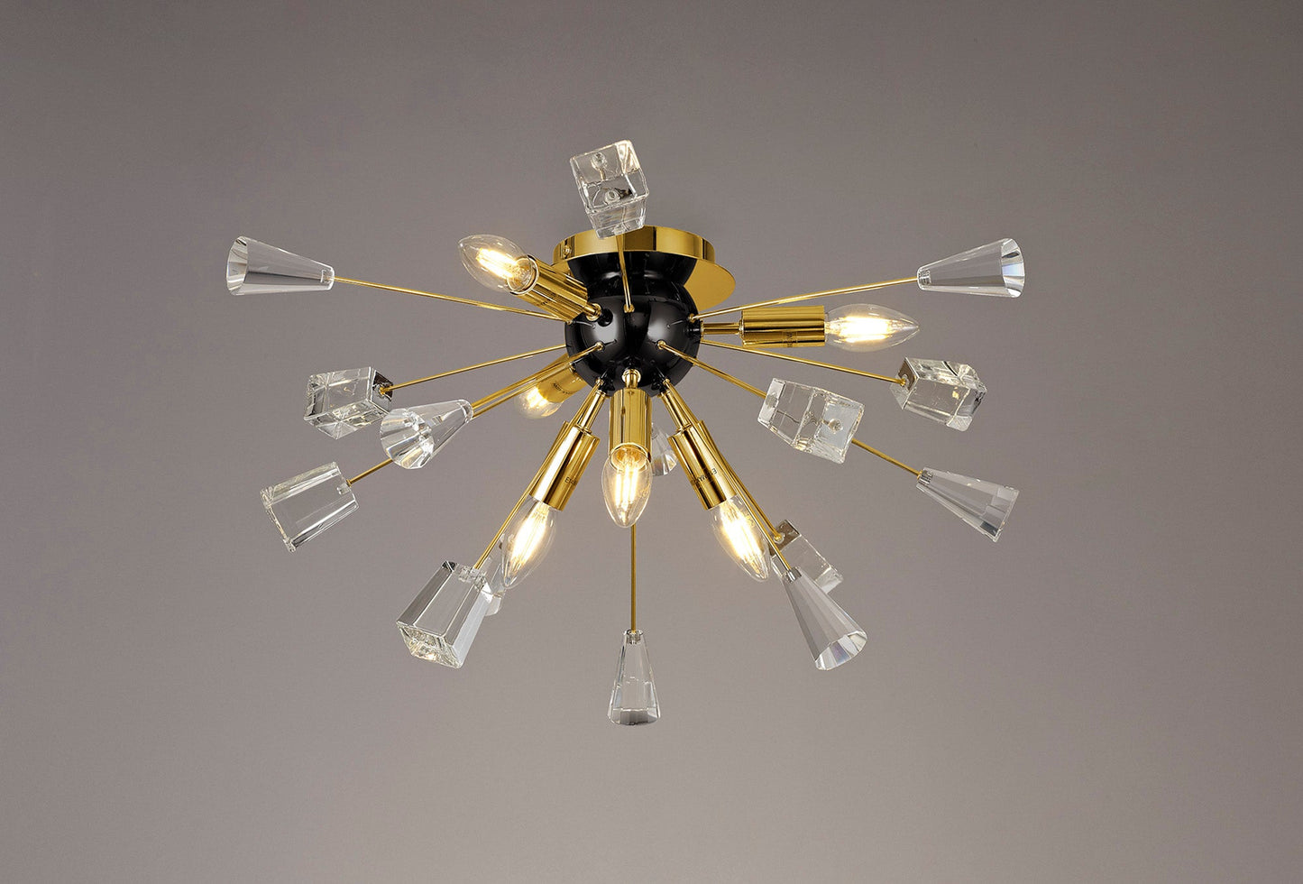 Knutsford Ceiling Sputnik, 6 Light E14, Brushed Gold & Gloss Black and Crystal