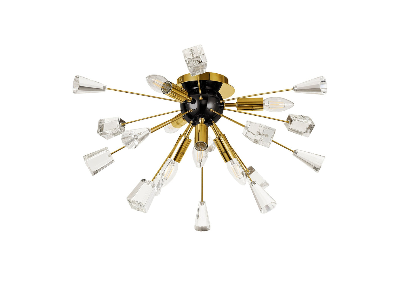 Knutsford Ceiling Sputnik, 6 Light E14, Brushed Gold & Gloss Black and Crystal