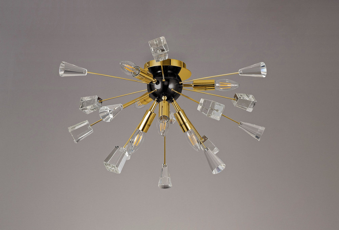 Knutsford Ceiling Sputnik, 6 Light E14, Brushed Gold & Gloss Black and Crystal