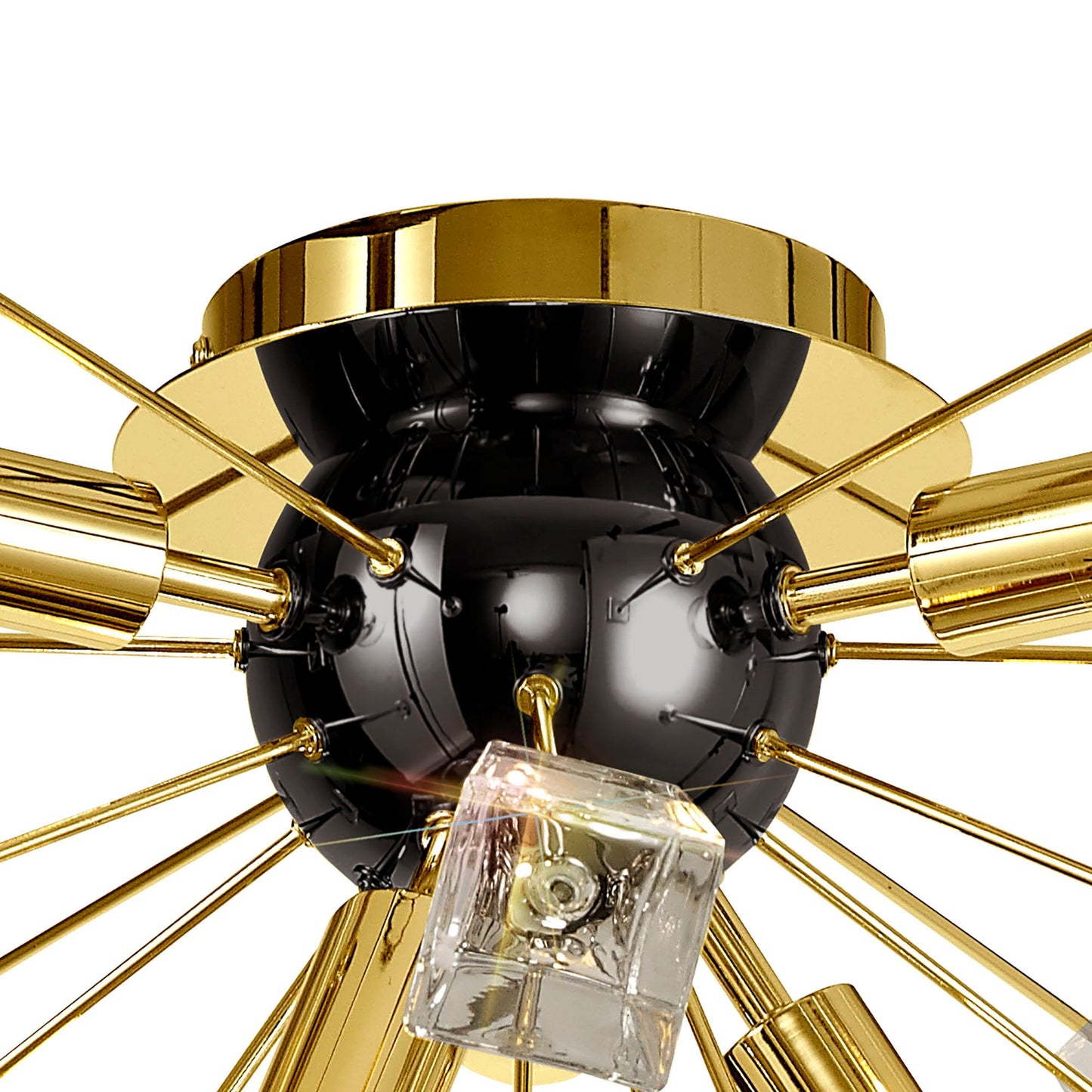Knutsford Ceiling Sputnik, 6 Light E14, Brushed Gold & Gloss Black and Crystal