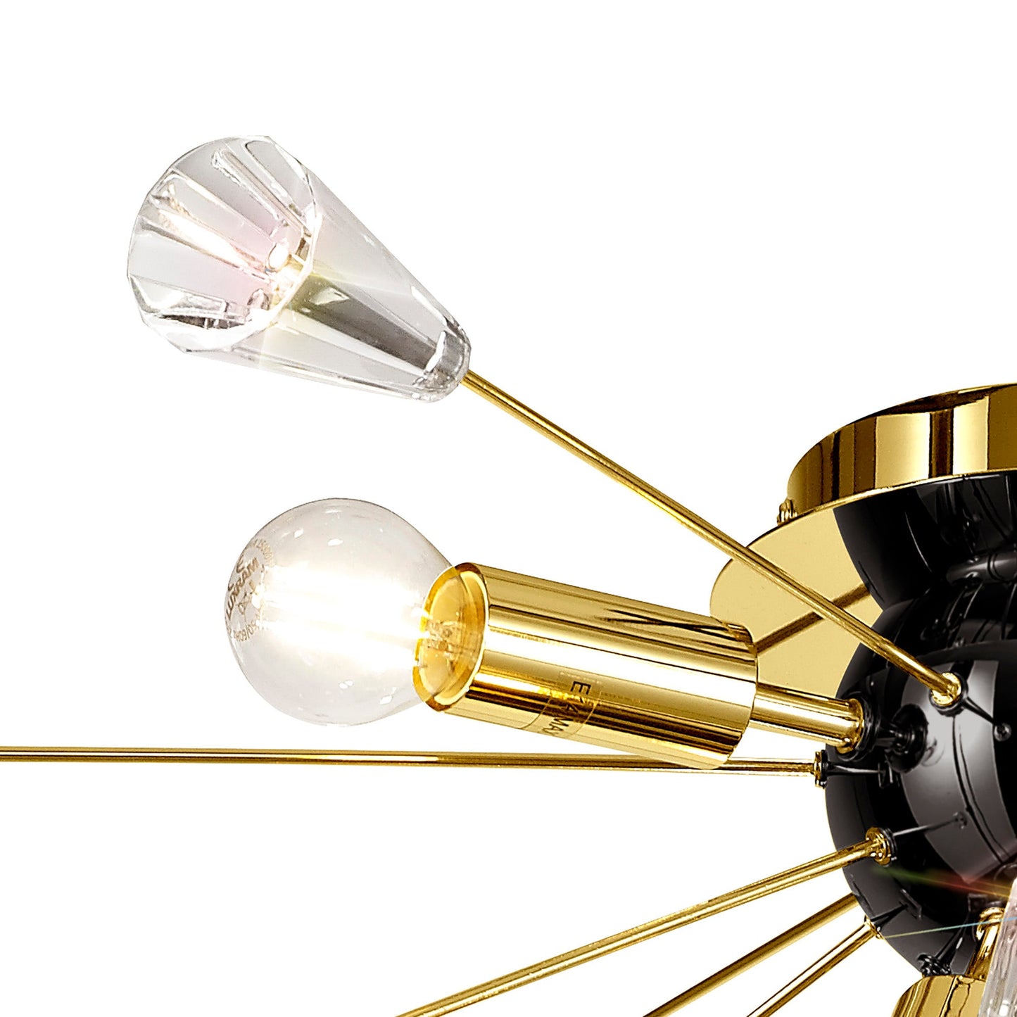 Knutsford Ceiling Sputnik, 6 Light E14, Brushed Gold & Gloss Black and Crystal